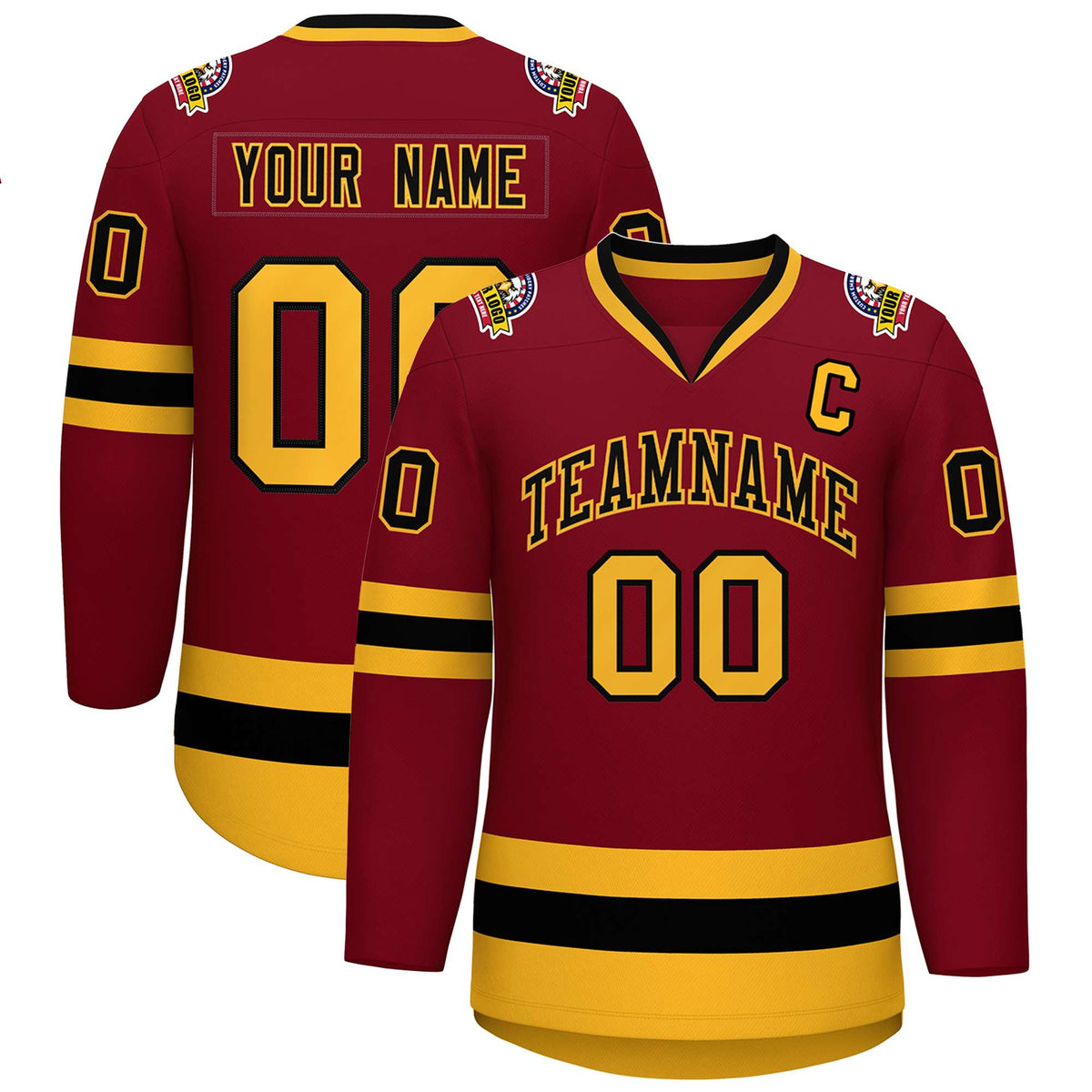 Custom Crimson Black-Gold Classic Style Hockey Jersey | KXKSHOP