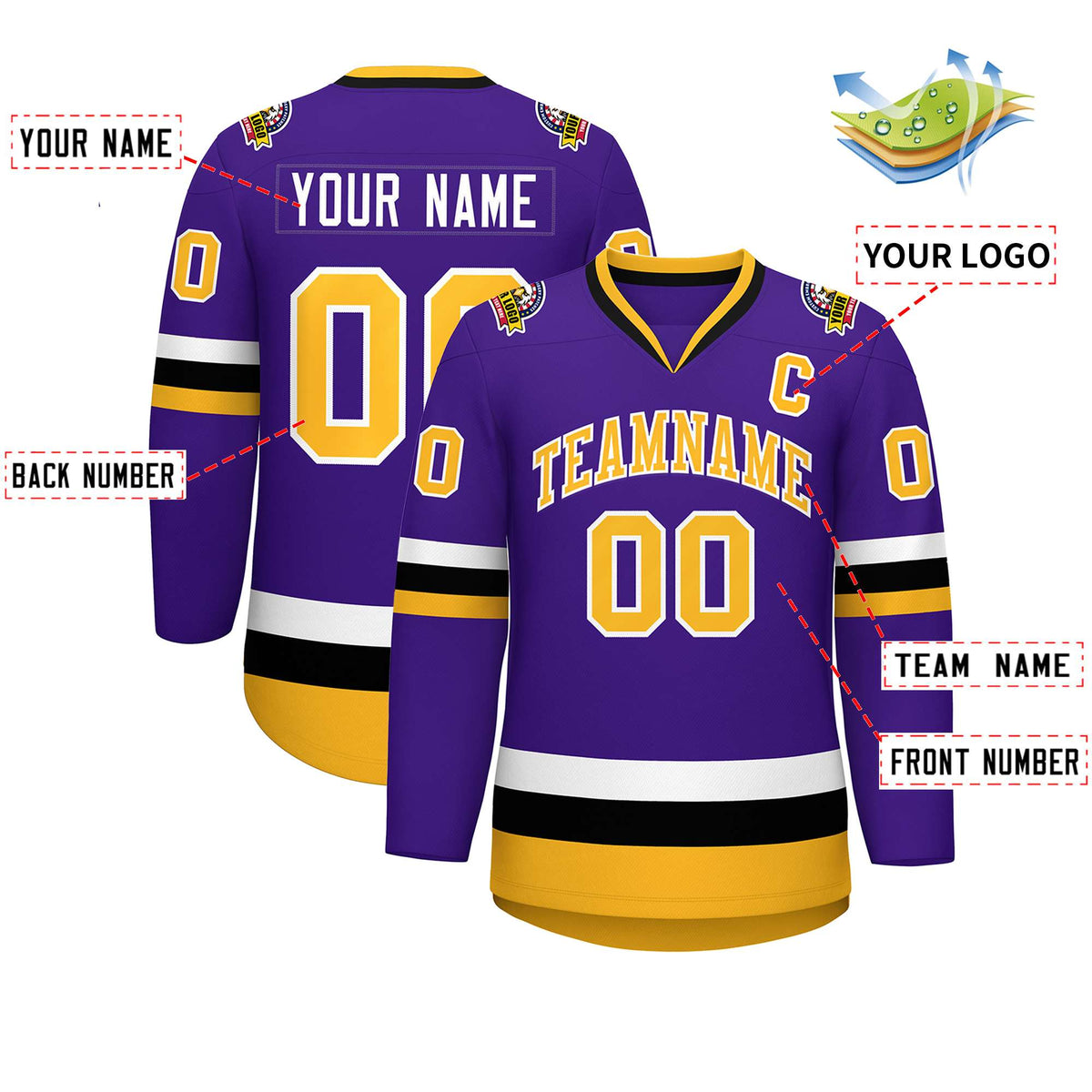 Custom Purple Gold-White Classic Style Hockey Jersey | KXKSHOP