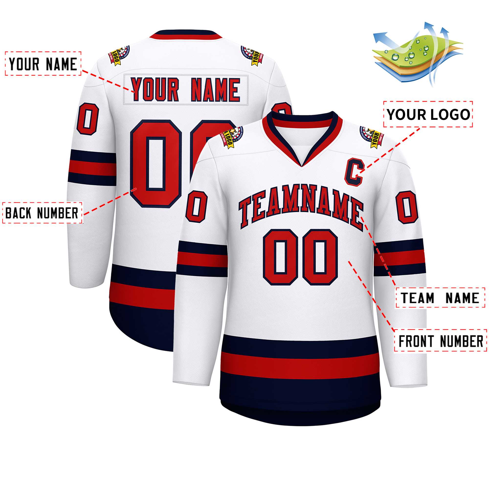 Custom White Red-Navy Classic Style Hockey Jersey | KXKSHOP