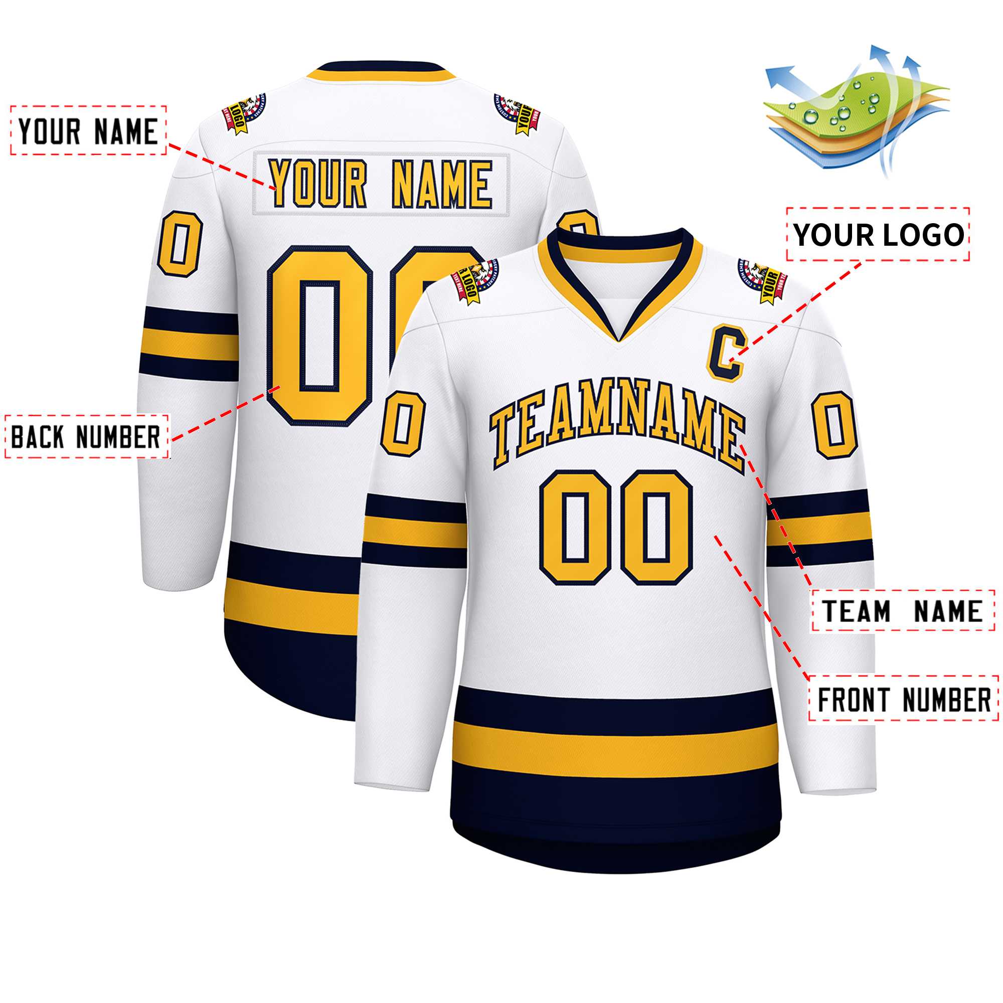 Custom White Gold-Navy Classic Style Hockey Jersey | KXKSHOP