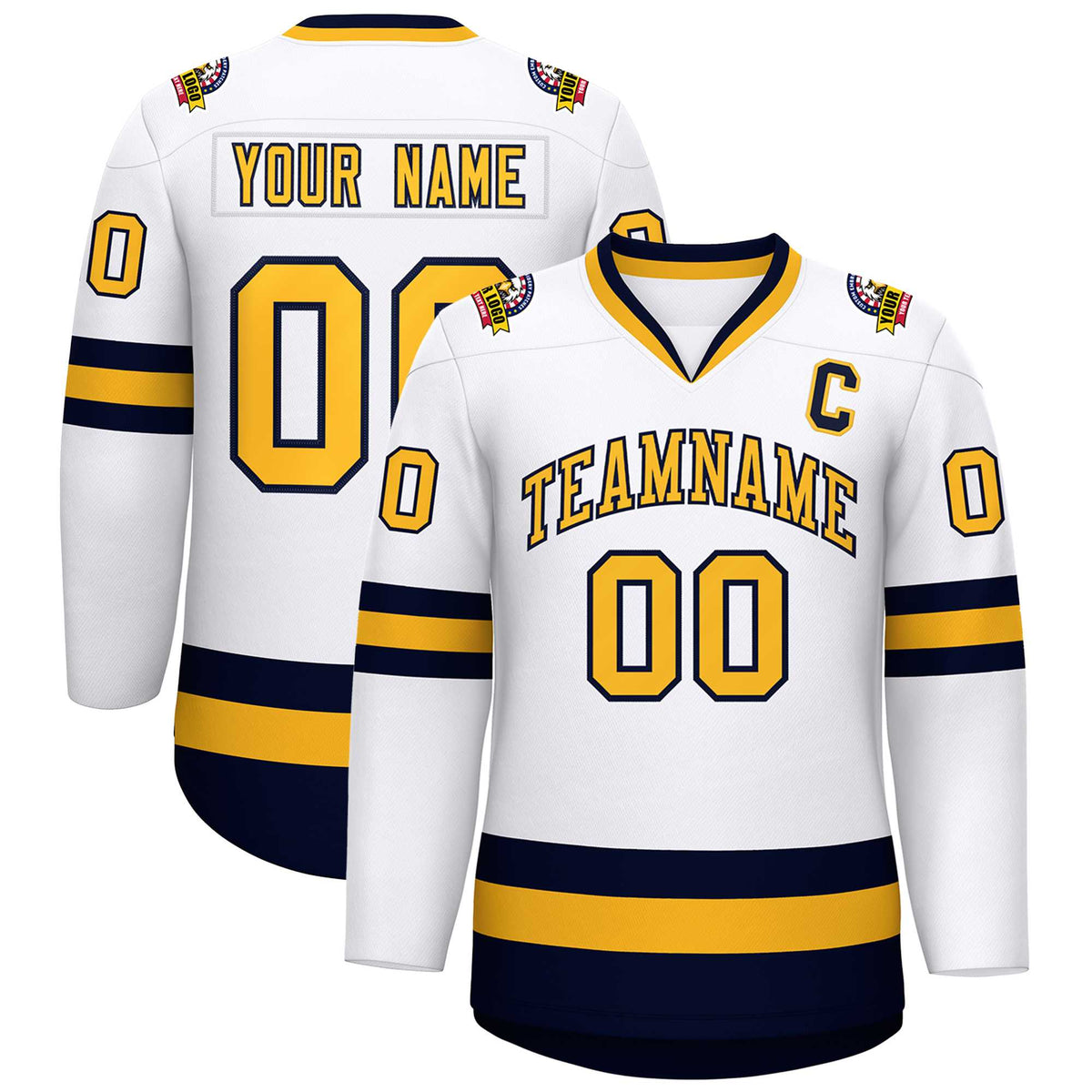Custom White Gold-Navy Classic Style Hockey Jersey | KXKSHOP