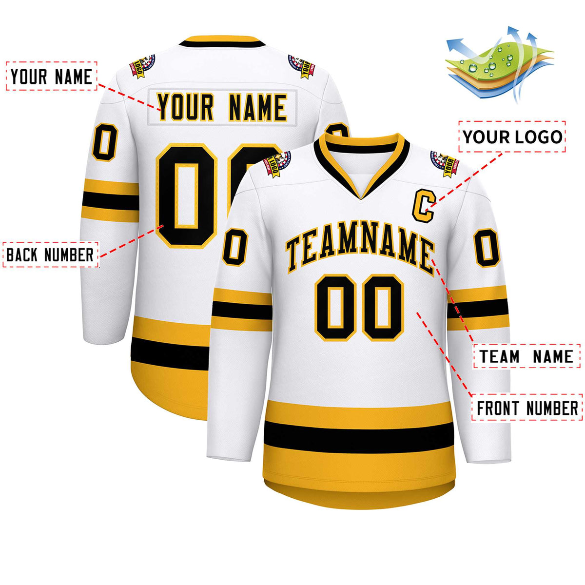 Custom White Black-Gold Classic Style Hockey Jersey | KXKSHOP