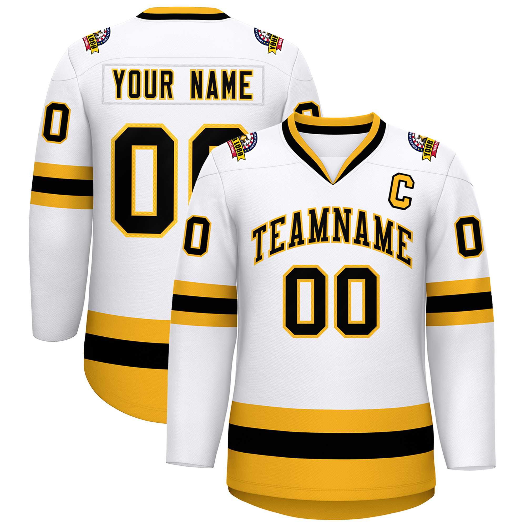 Custom White Black-Gold Classic Style Hockey Jersey | KXKSHOP