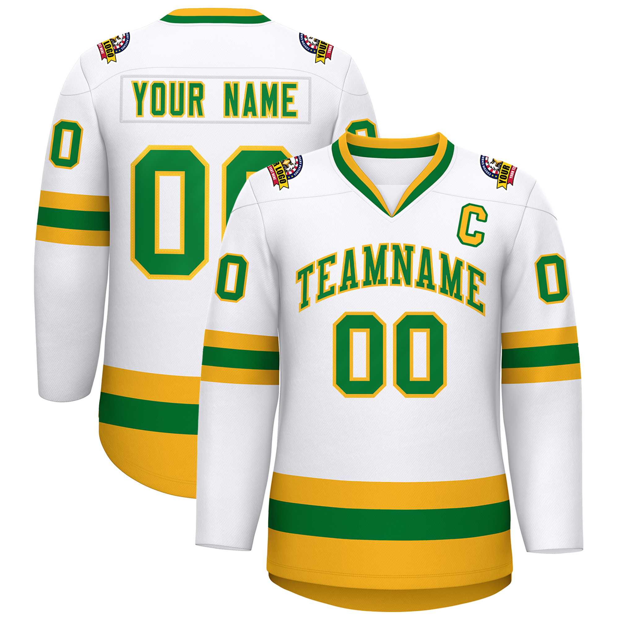 Custom White Kelly Green-Gold Classic Style Hockey Jersey | KXKSHOP