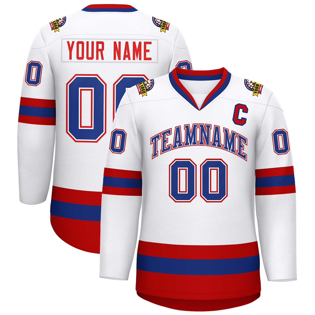 Custom White Royal White-Red Classic Style Hockey Jersey | KXKSHOP