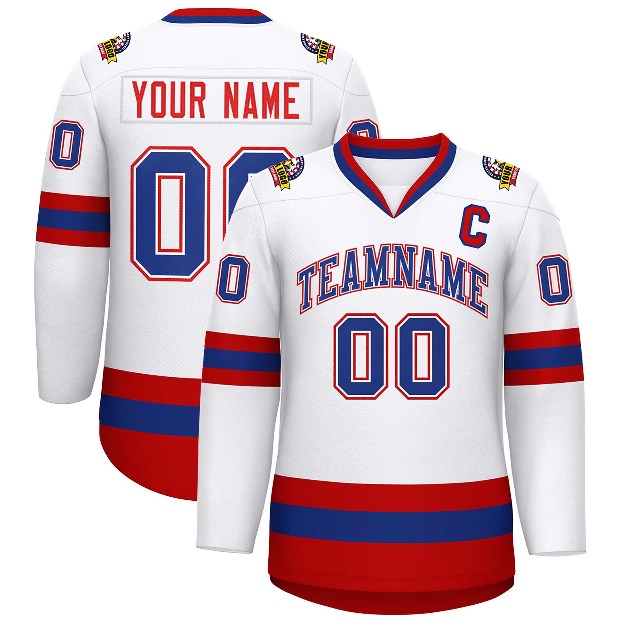 Custom White Royal White-Red Classic Style Hockey Jersey | KXKSHOP