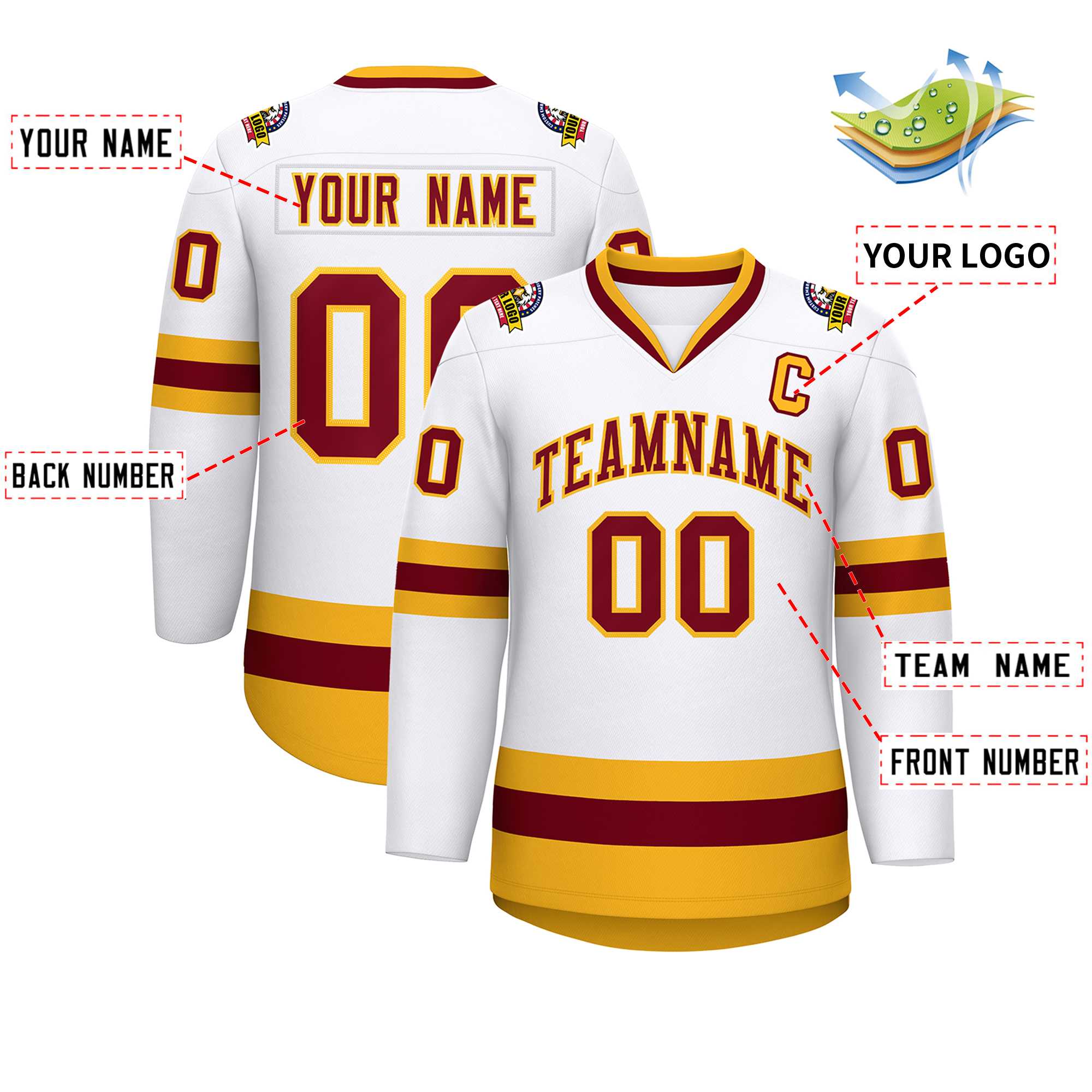 Custom White Crimson-Gold Classic Style Hockey Jersey | KXKSHOP