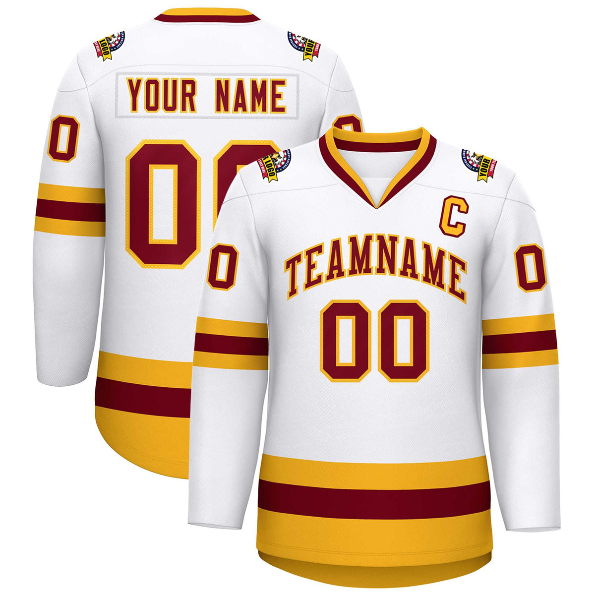 Custom White Crimson-Gold Classic Style Hockey Jersey | KXKSHOP