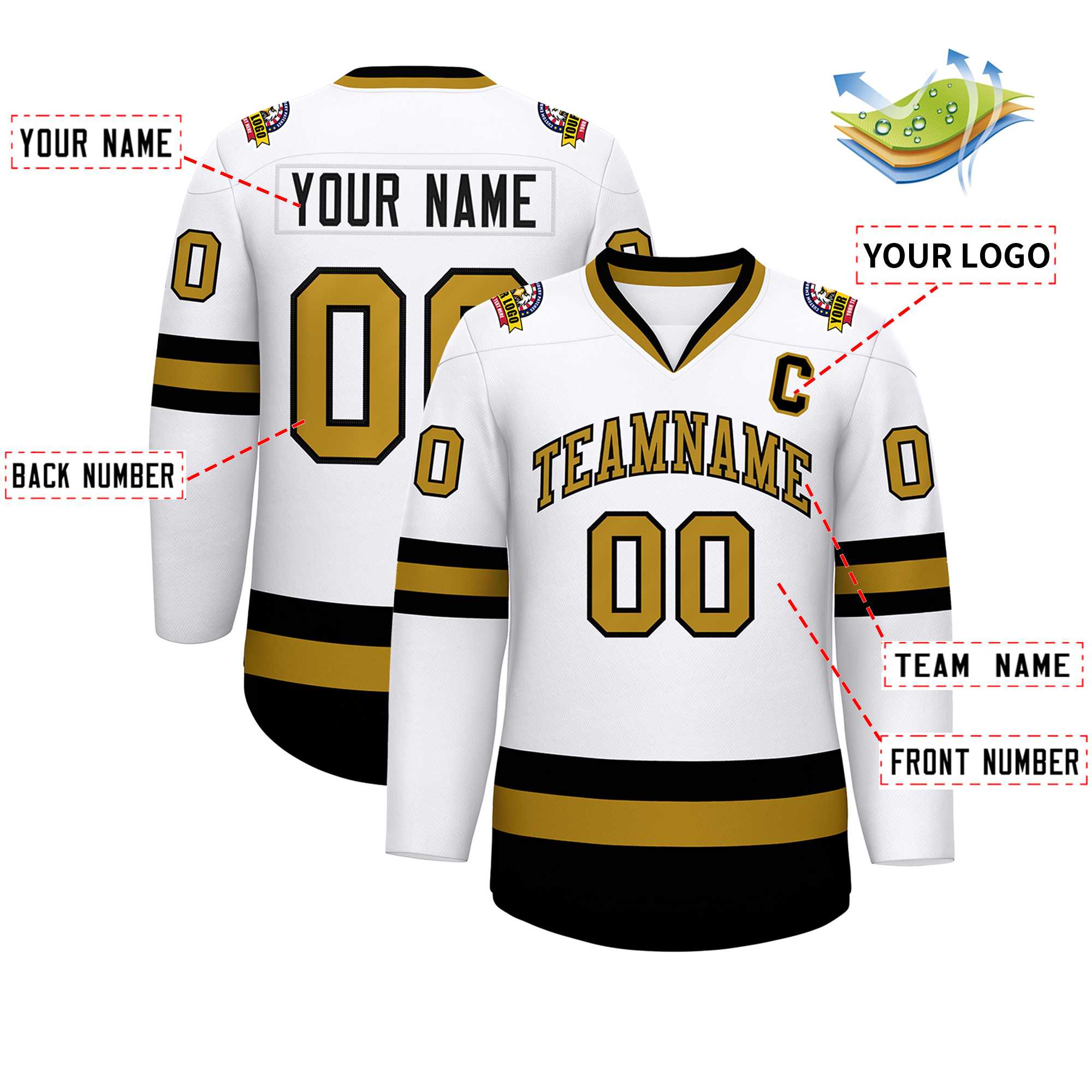 Custom White Old Gold-Black Classic Style Hockey Jersey | KXKSHOP