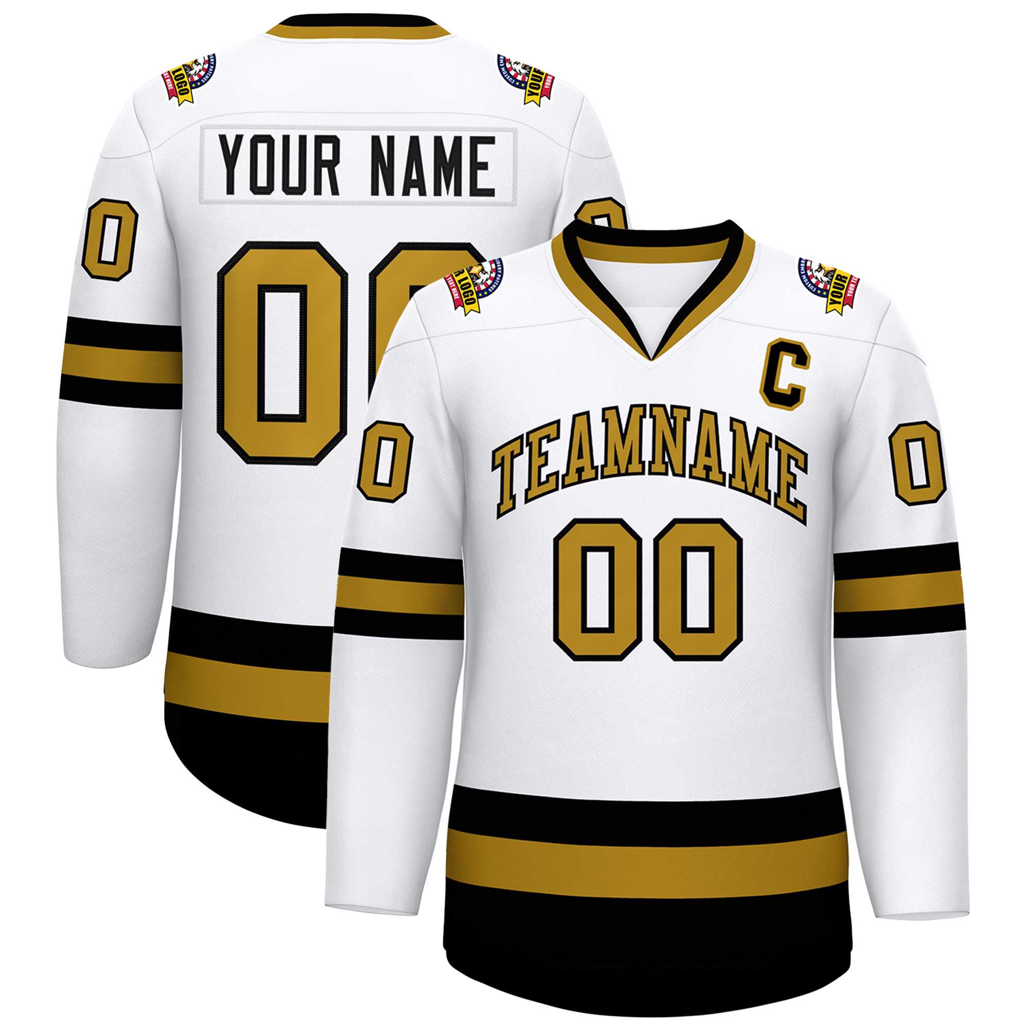Custom White Old Gold-Black Classic Style Hockey Jersey | KXKSHOP