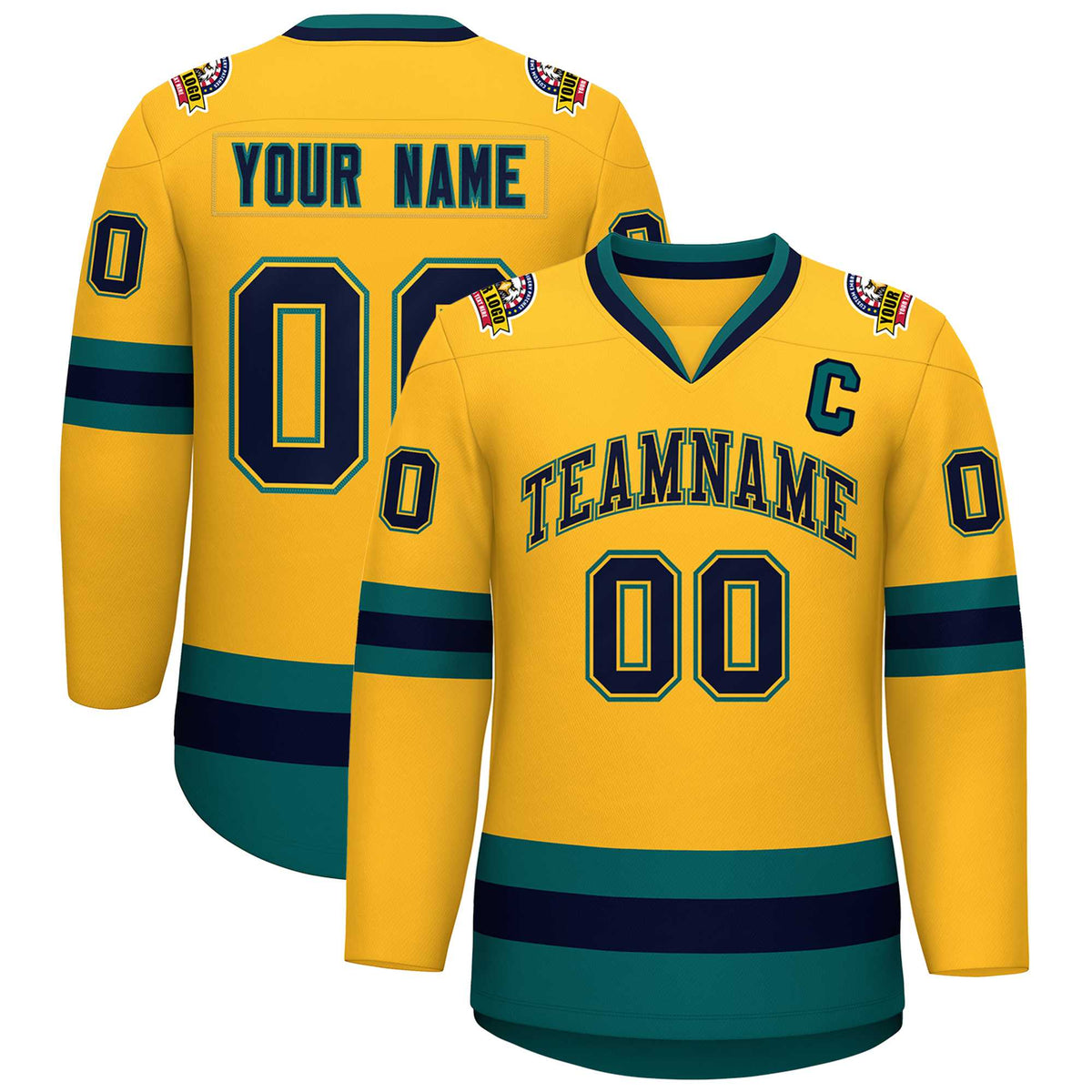 Custom Gold Navy Gold-Aqua Classic Style Hockey Jersey | KXKSHOP