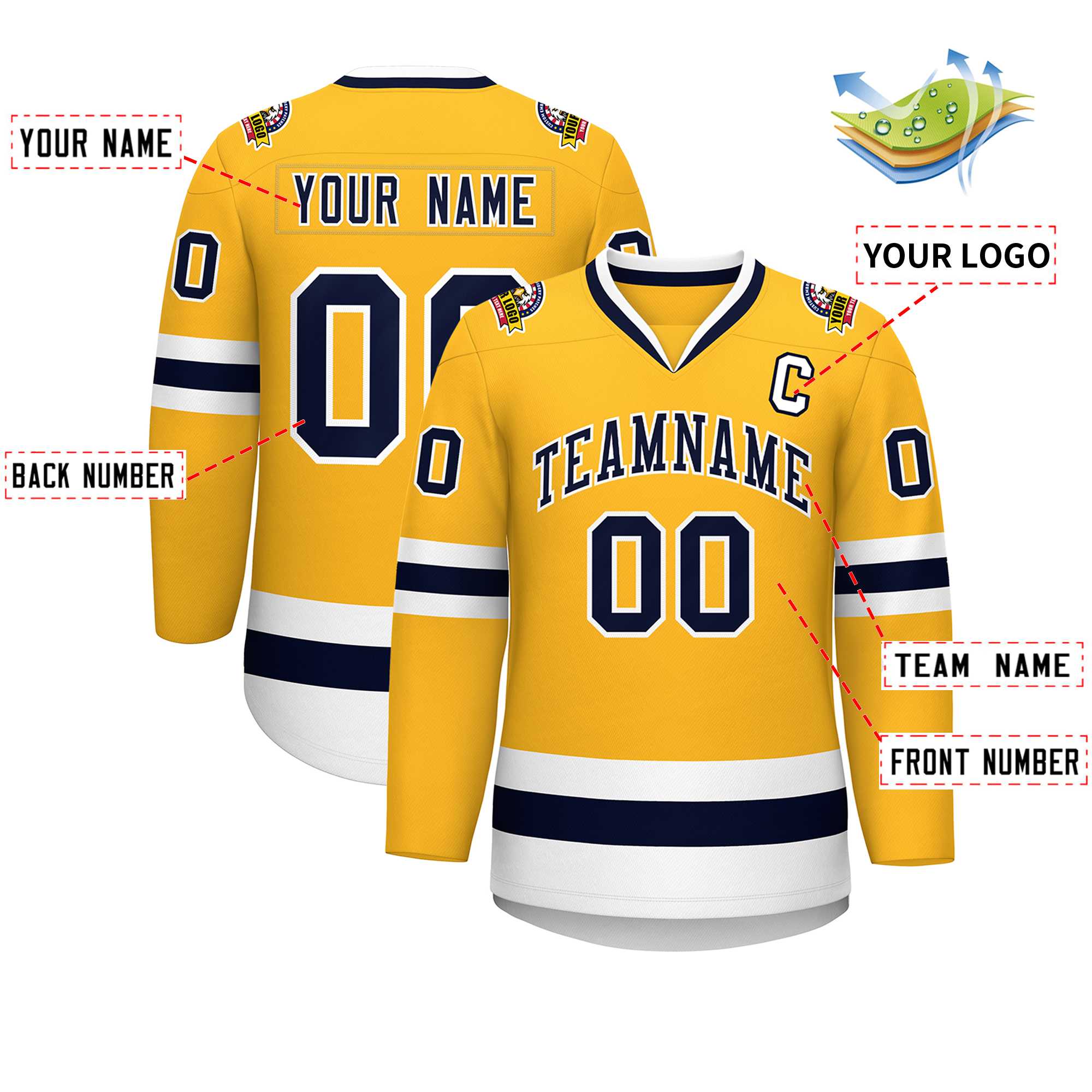 Custom Gold Navy-White Classic Style Hockey Jersey | KXKSHOP