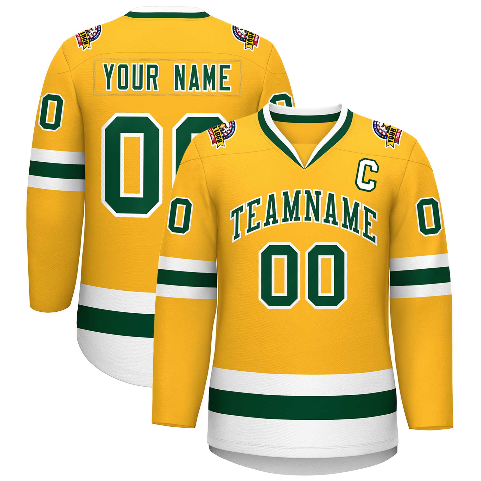 Custom Gold Green-White Classic Style Hockey Jersey | KXKSHOP