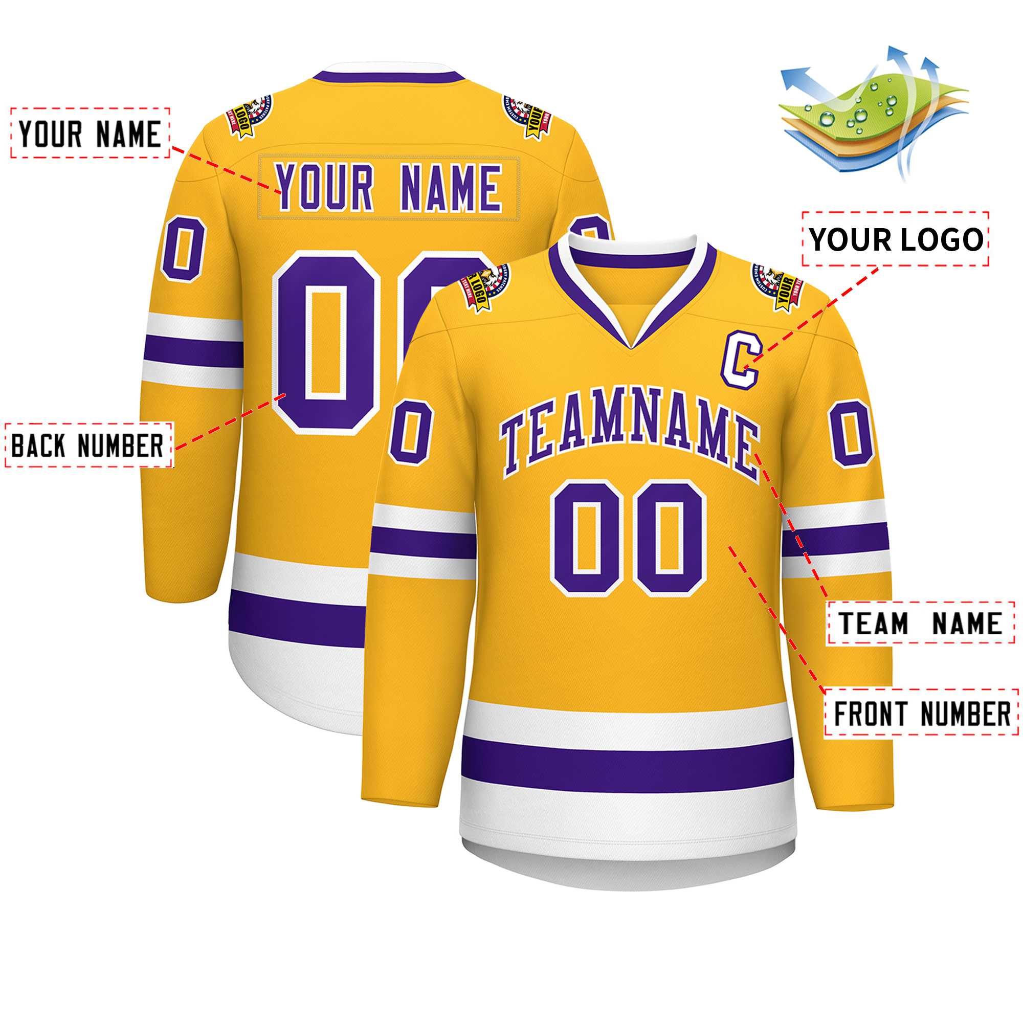 Custom Gold Purple-White Classic Style Hockey Jersey | KXKSHOP