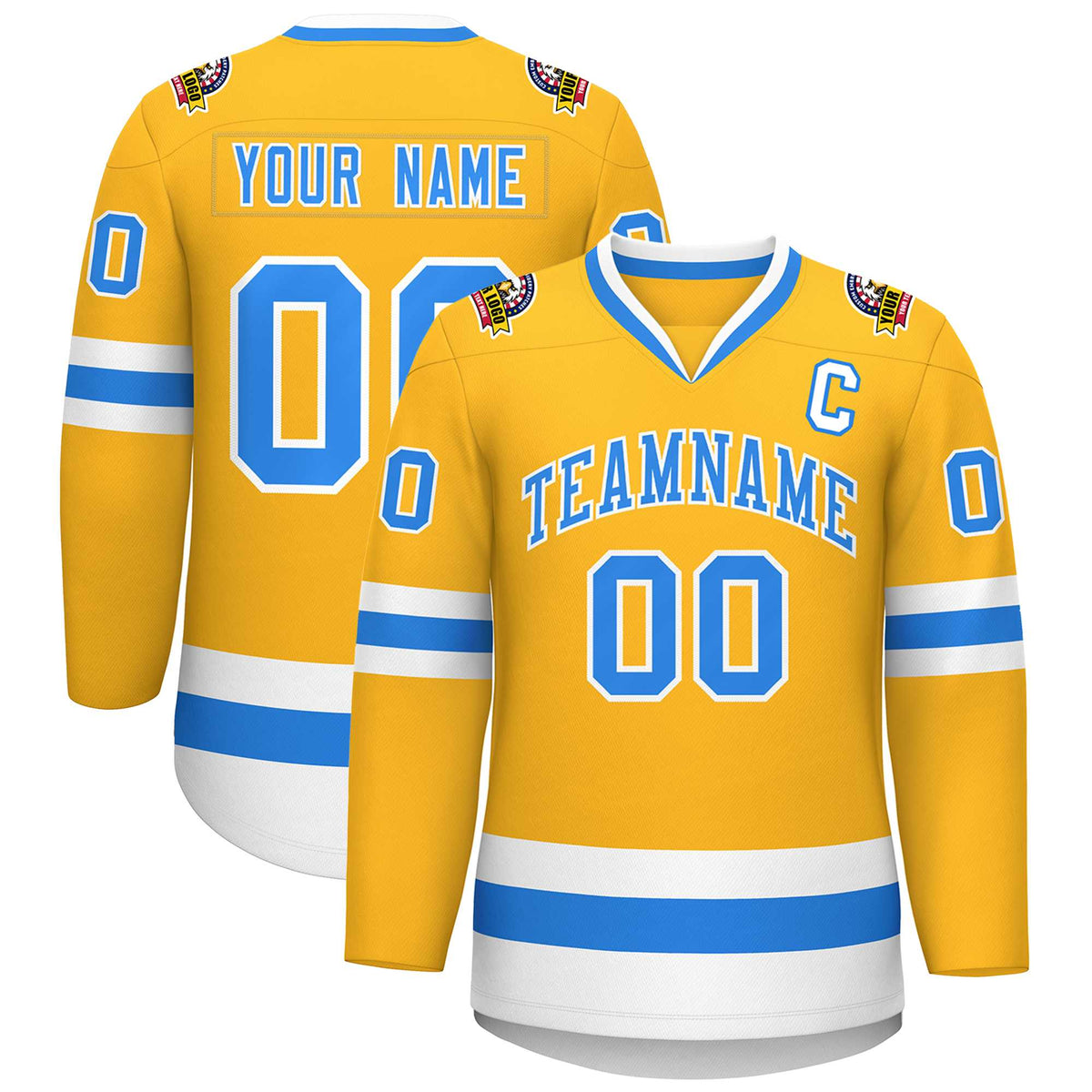 Custom Gold Powder Blue-White Classic Style Hockey Jersey | KXKSHOP