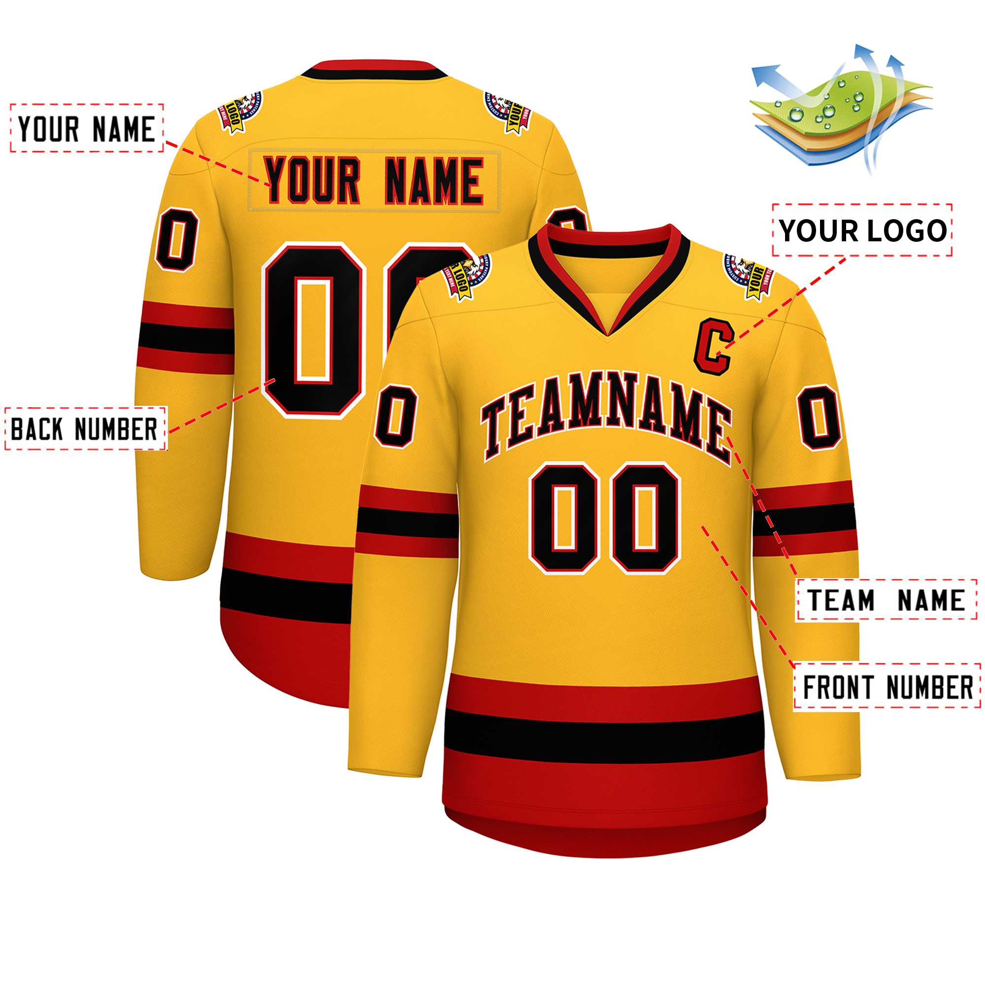 Custom Gold Black Red-White Classic Style Hockey Jersey | KXKSHOP