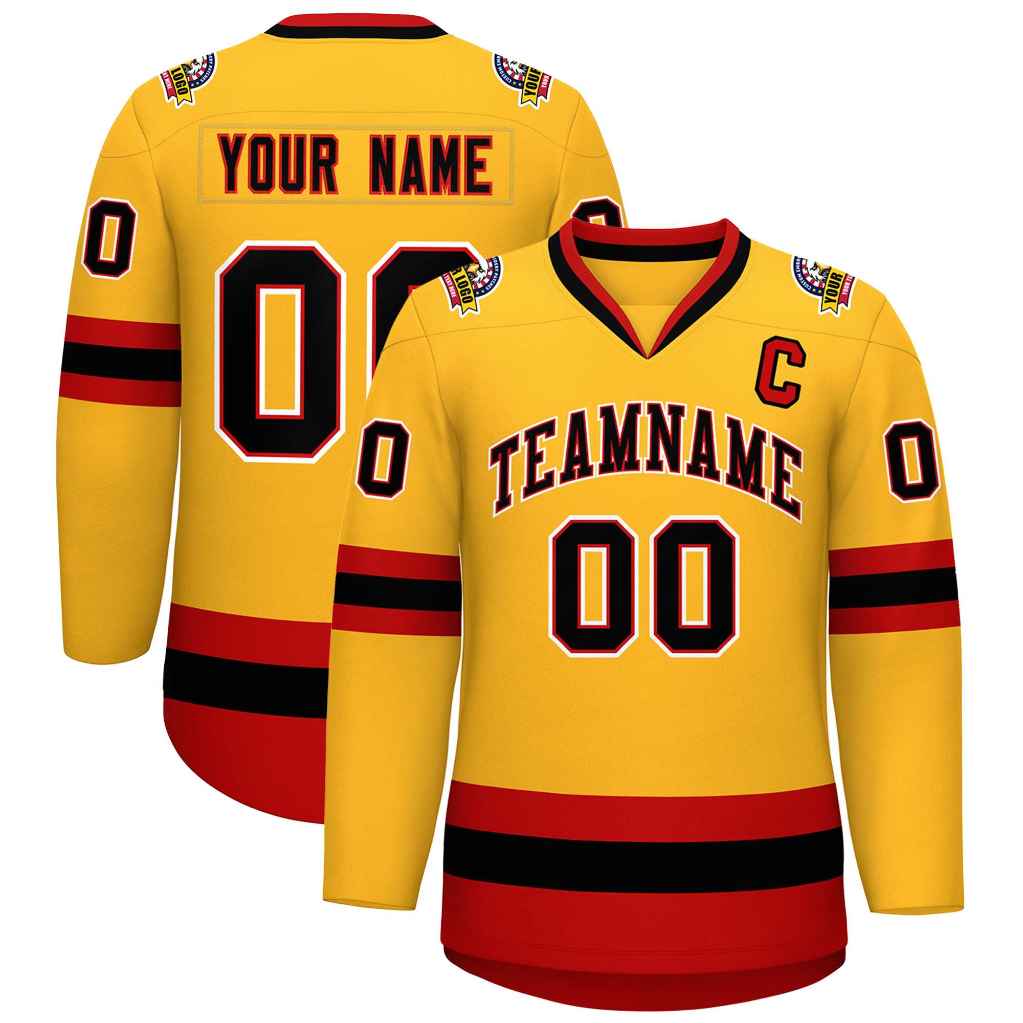 Custom Gold Black Red-White Classic Style Hockey Jersey | KXKSHOP