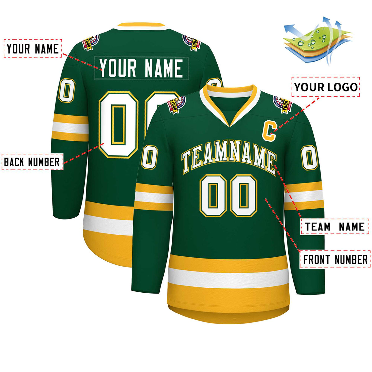 Custom Green White Green-Gold Classic Style Hockey Jersey | KXKSHOP