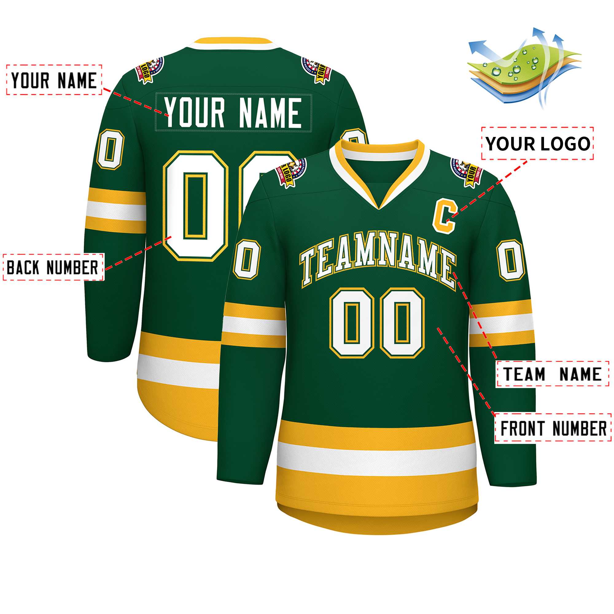 Custom Green White Green-Gold Classic Style Hockey Jersey | KXKSHOP
