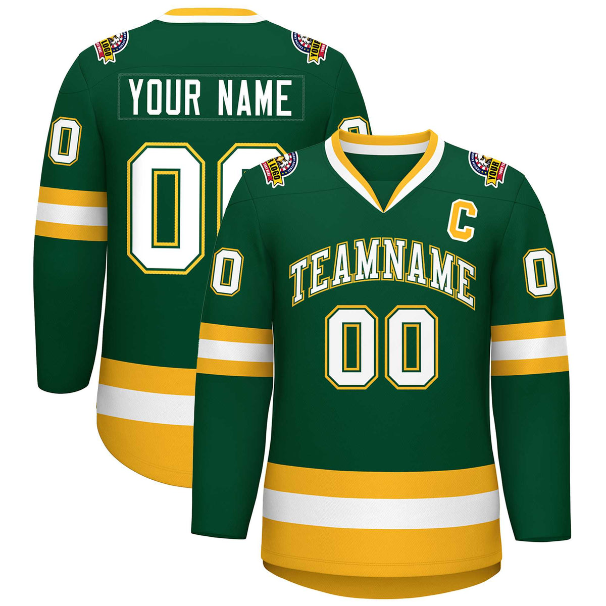 Custom Green White Green-Gold Classic Style Hockey Jersey | KXKSHOP
