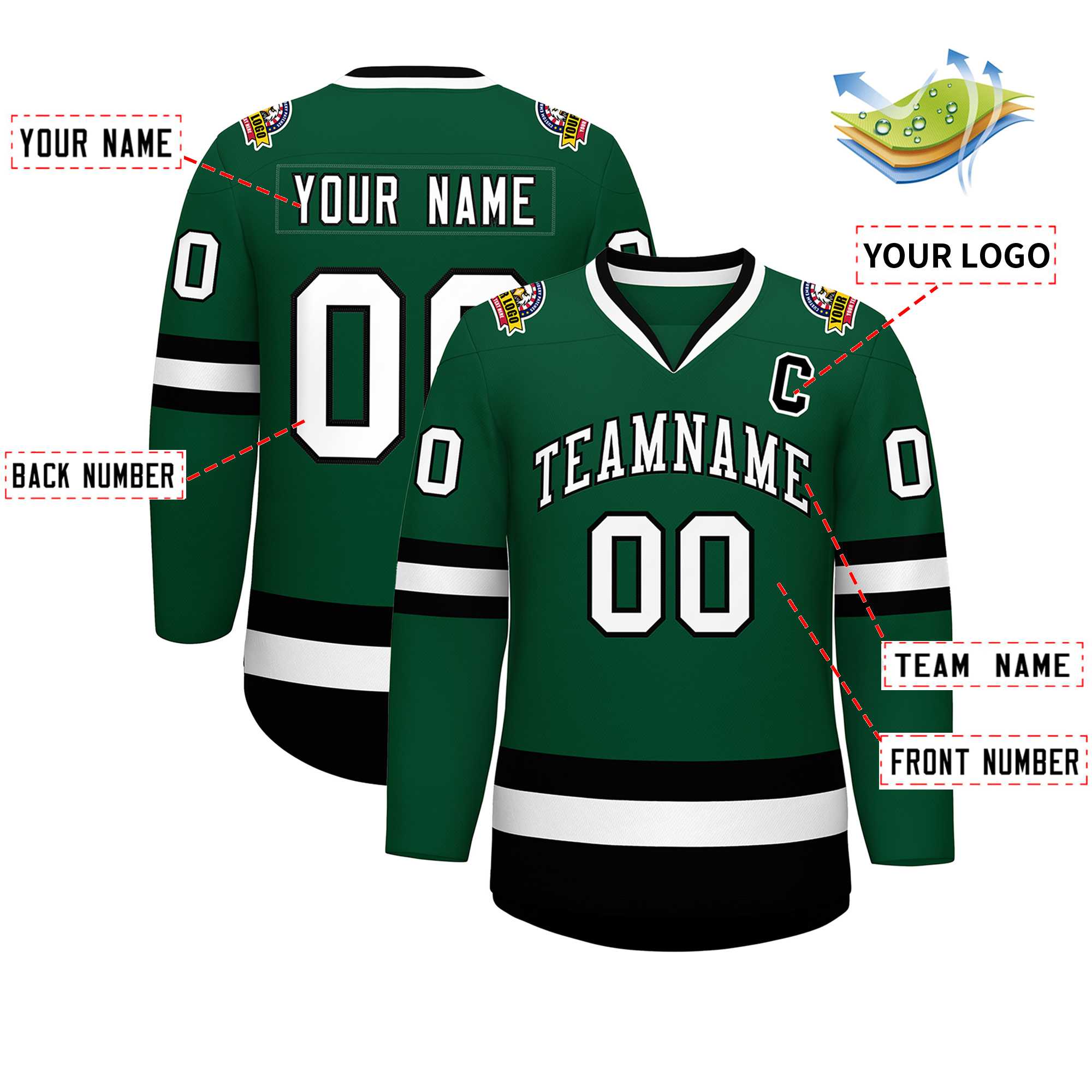 Custom Green White-Black Classic Style Hockey Jersey | KXKSHOP
