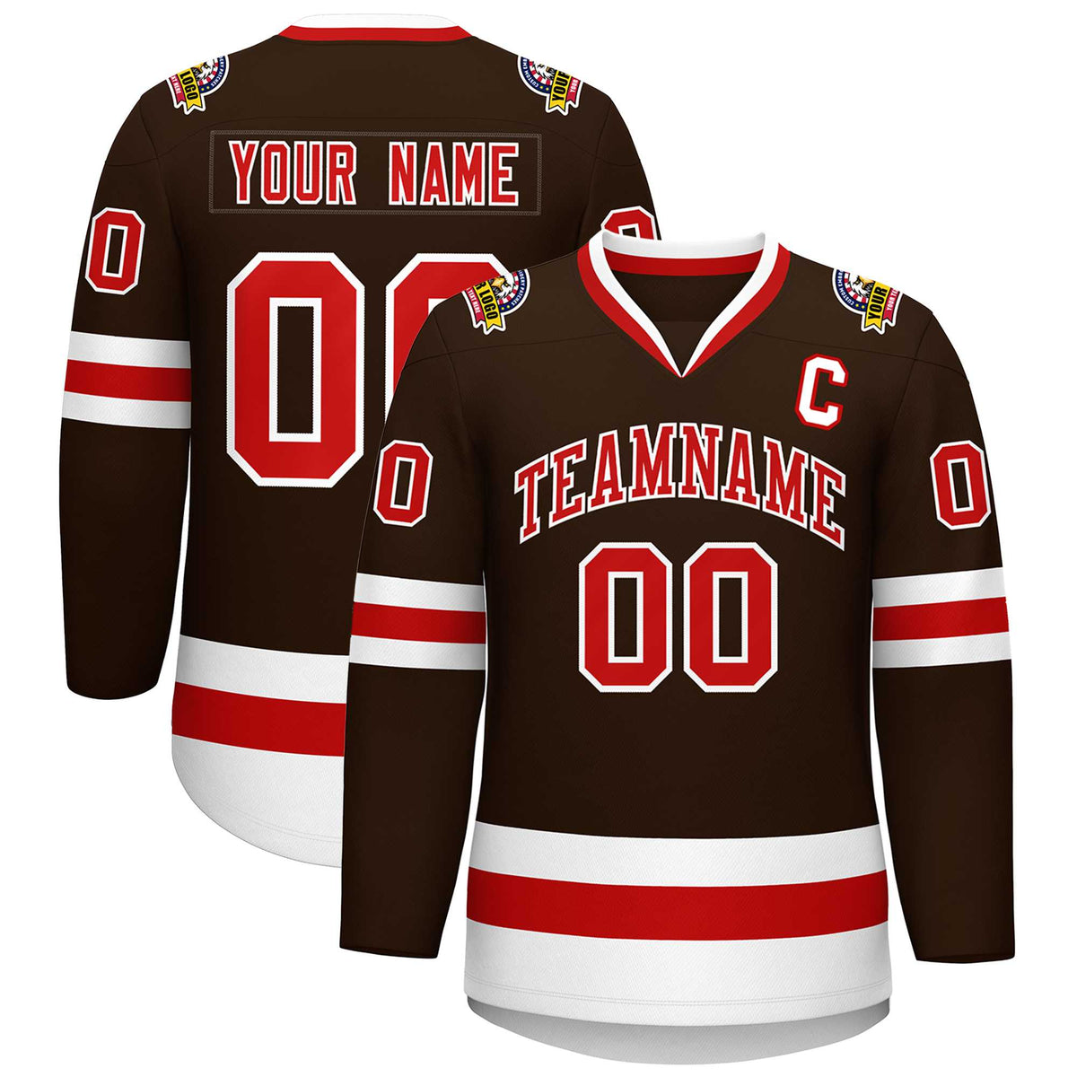 Custom Brown Red-White Classic Style Hockey Jersey | KXKSHOP