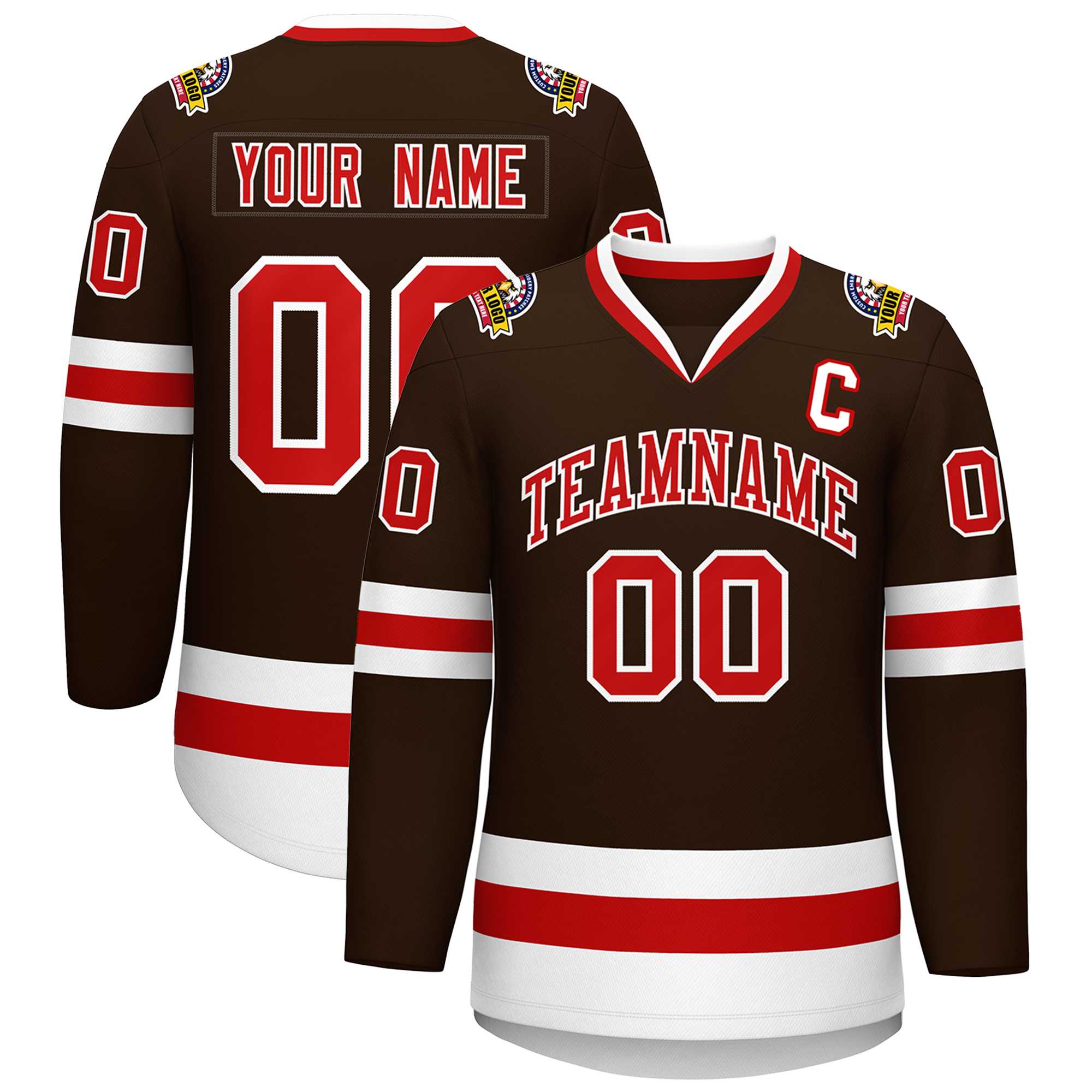 Custom Brown Red-White Classic Style Hockey Jersey | KXKSHOP