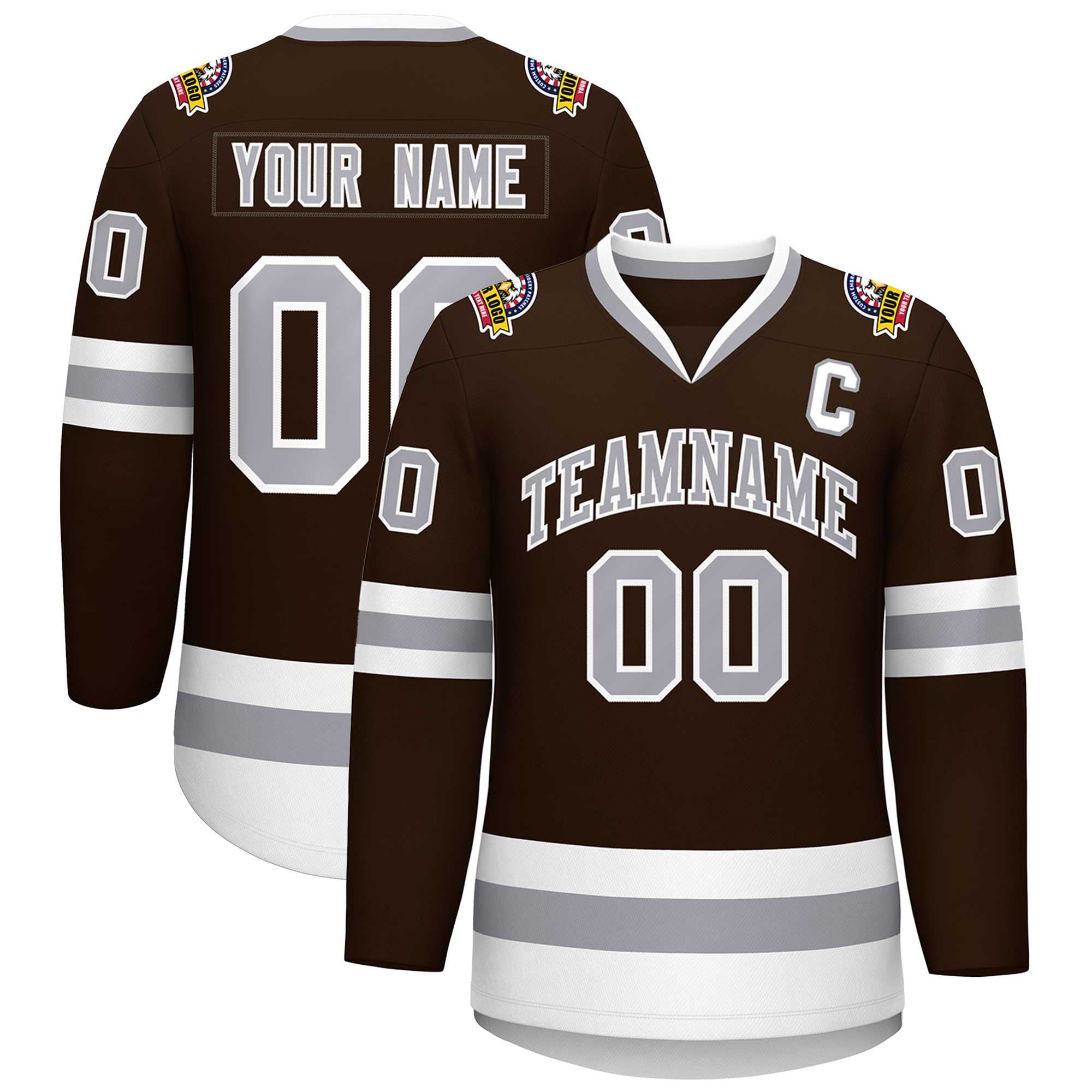 Custom Brown Gray-White Classic Style Hockey Jersey | KXKSHOP
