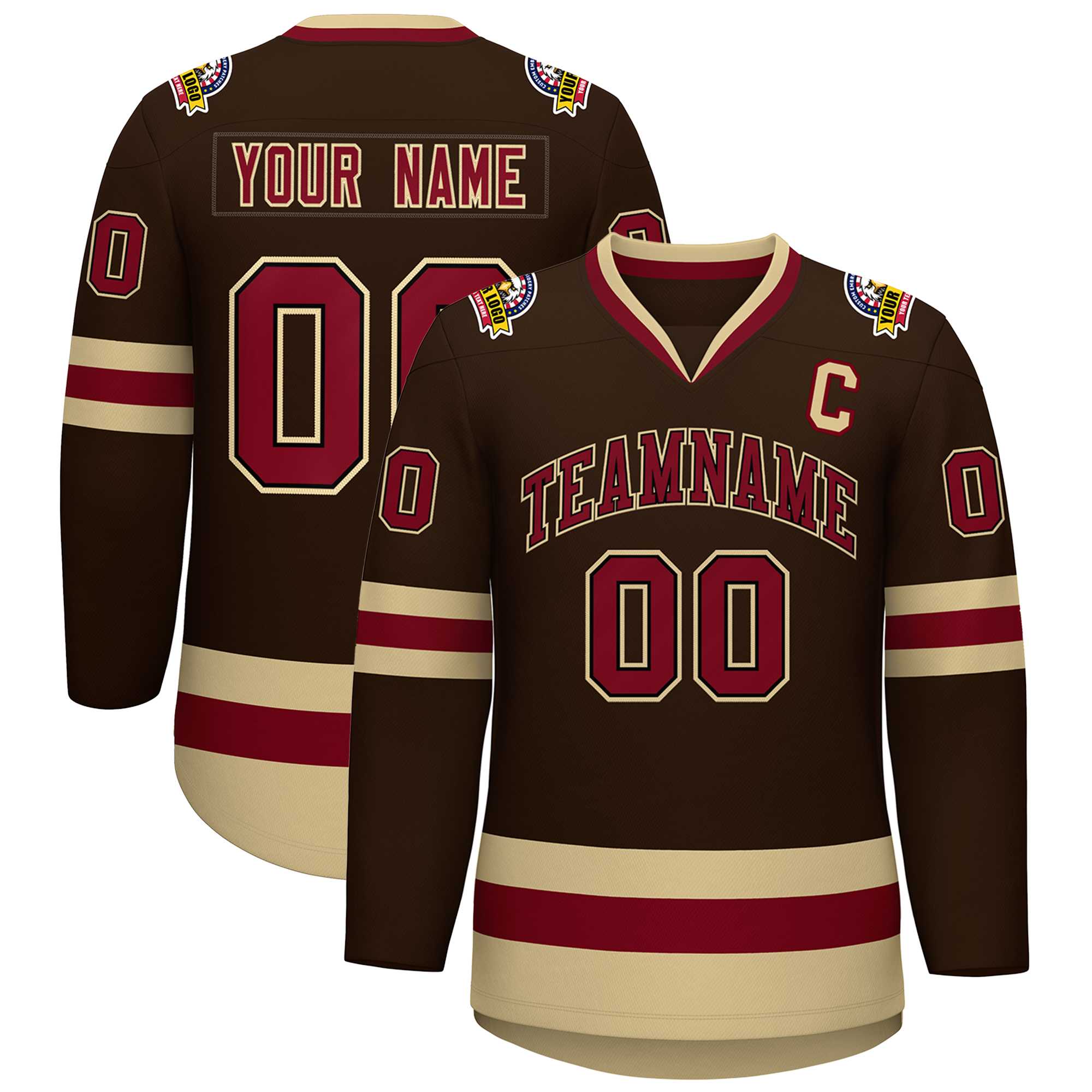 Custom Brown Crimson-Black Classic Style Hockey Jersey | KXKSHOP