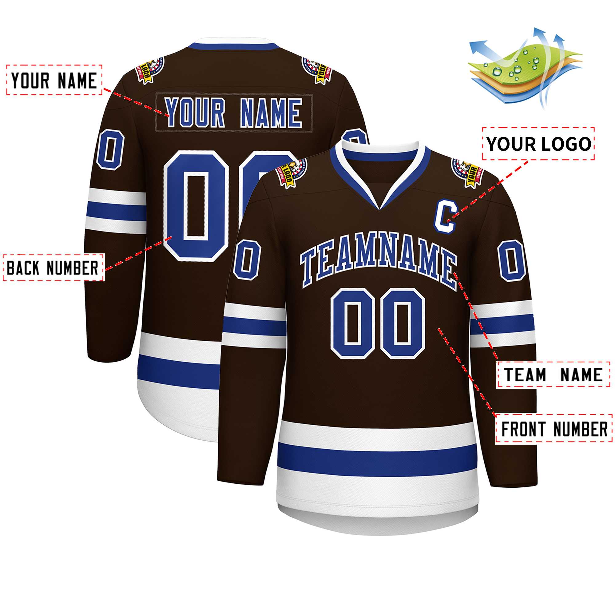 Custom Brown Royal-White Classic Style Hockey Jersey | KXKSHOP