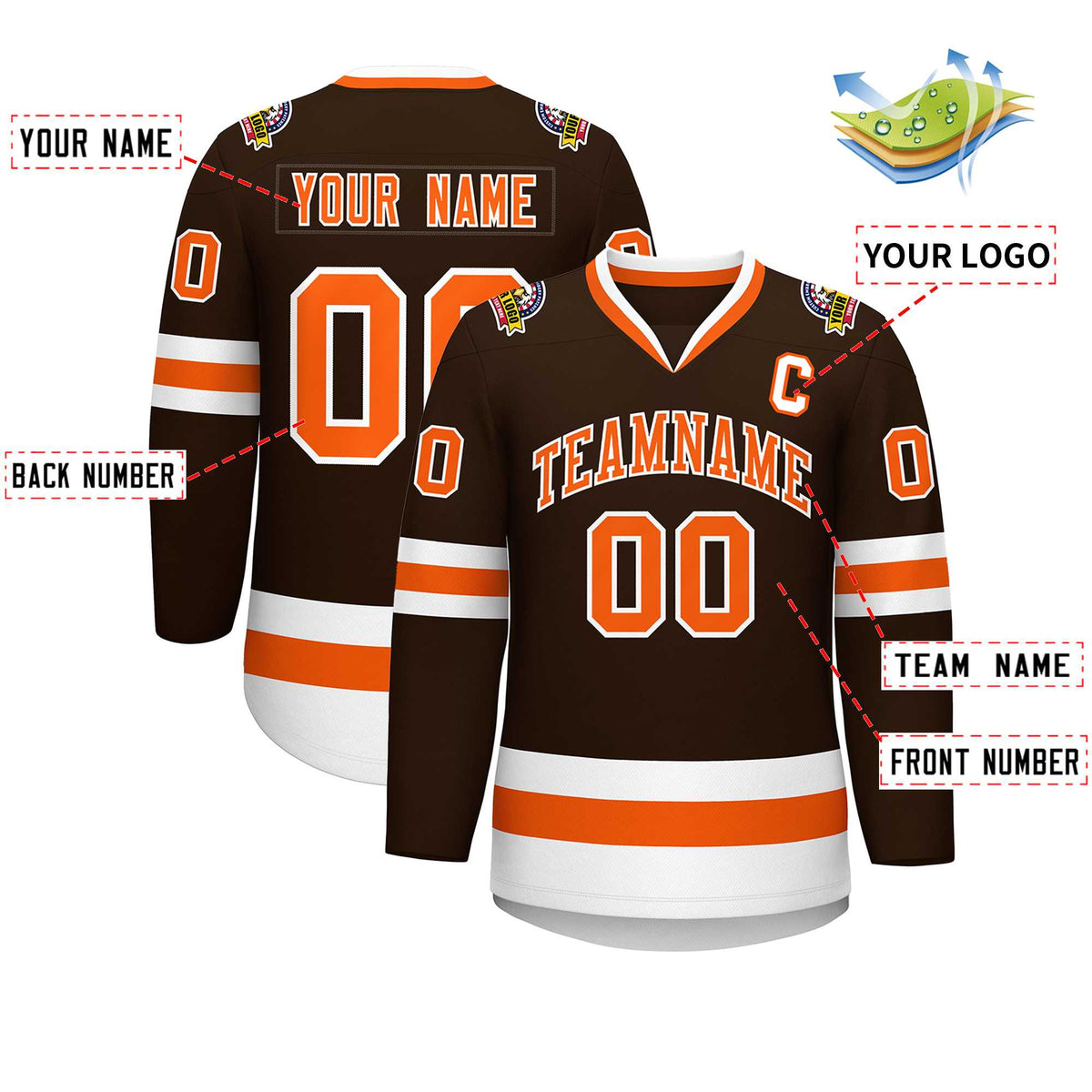 Custom Brown Orange-White Classic Style Hockey Jersey | KXKSHOP