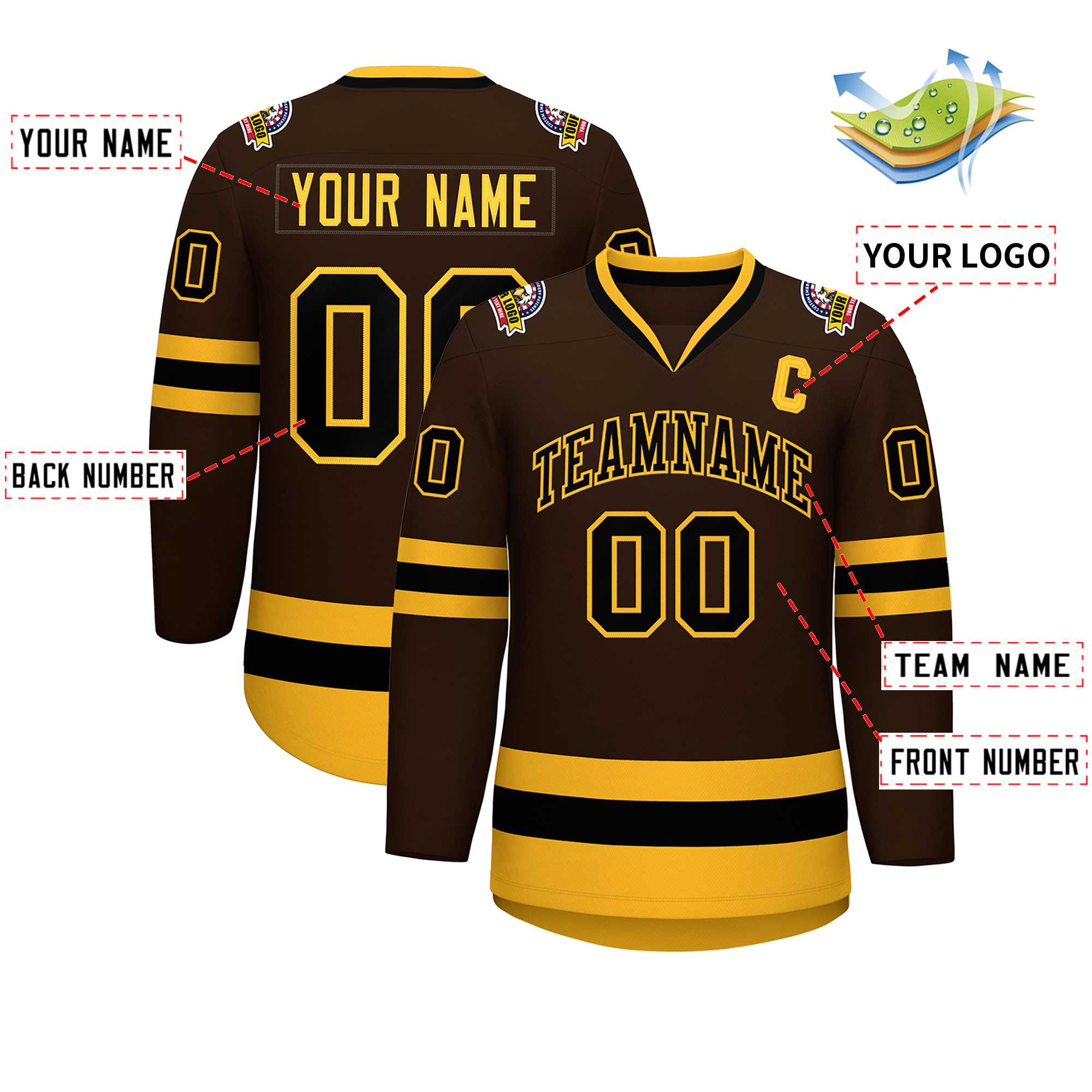 Custom Brown Black-Gold Classic Style Hockey Jersey | KXKSHOP