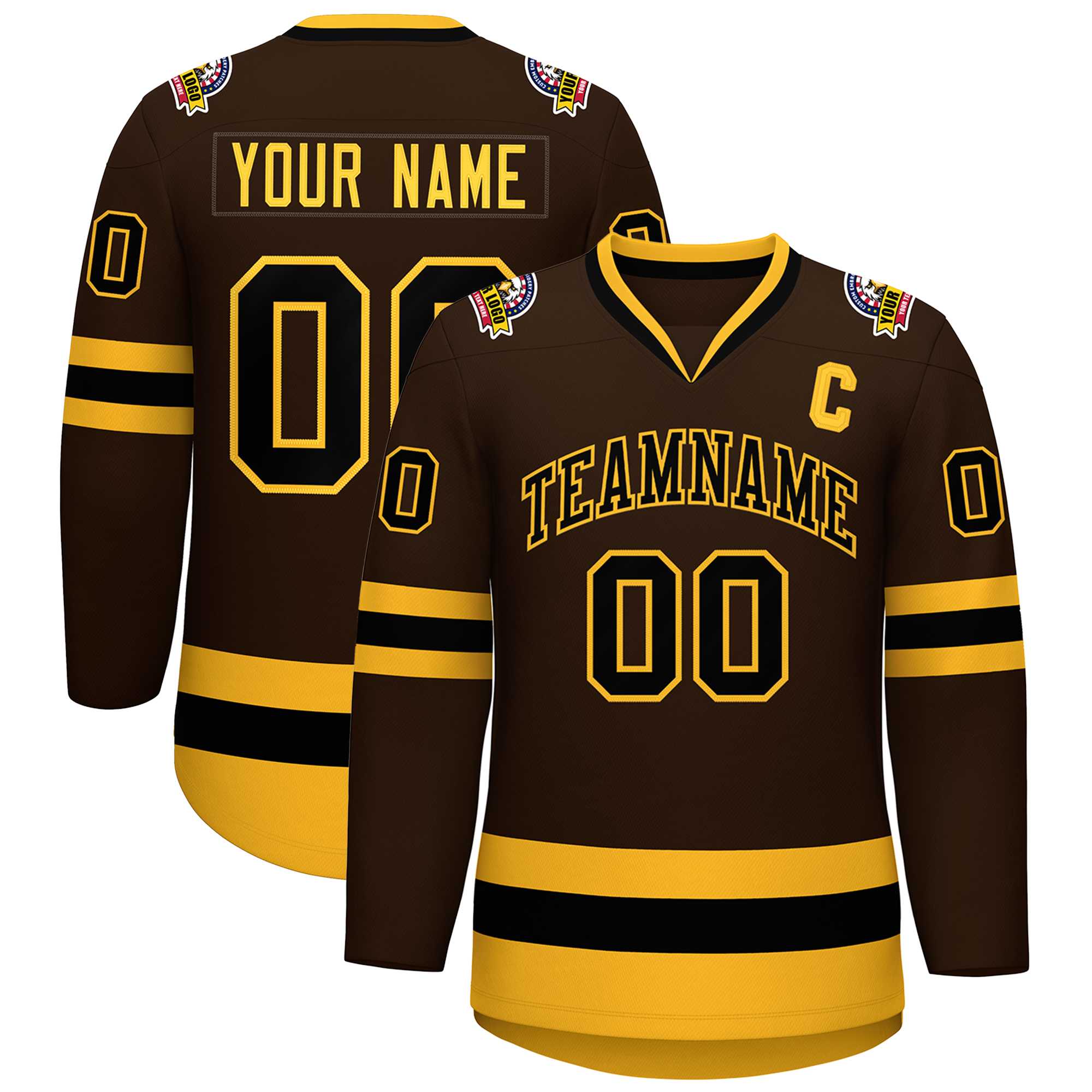 Custom Brown Black-Gold Classic Style Hockey Jersey | KXKSHOP