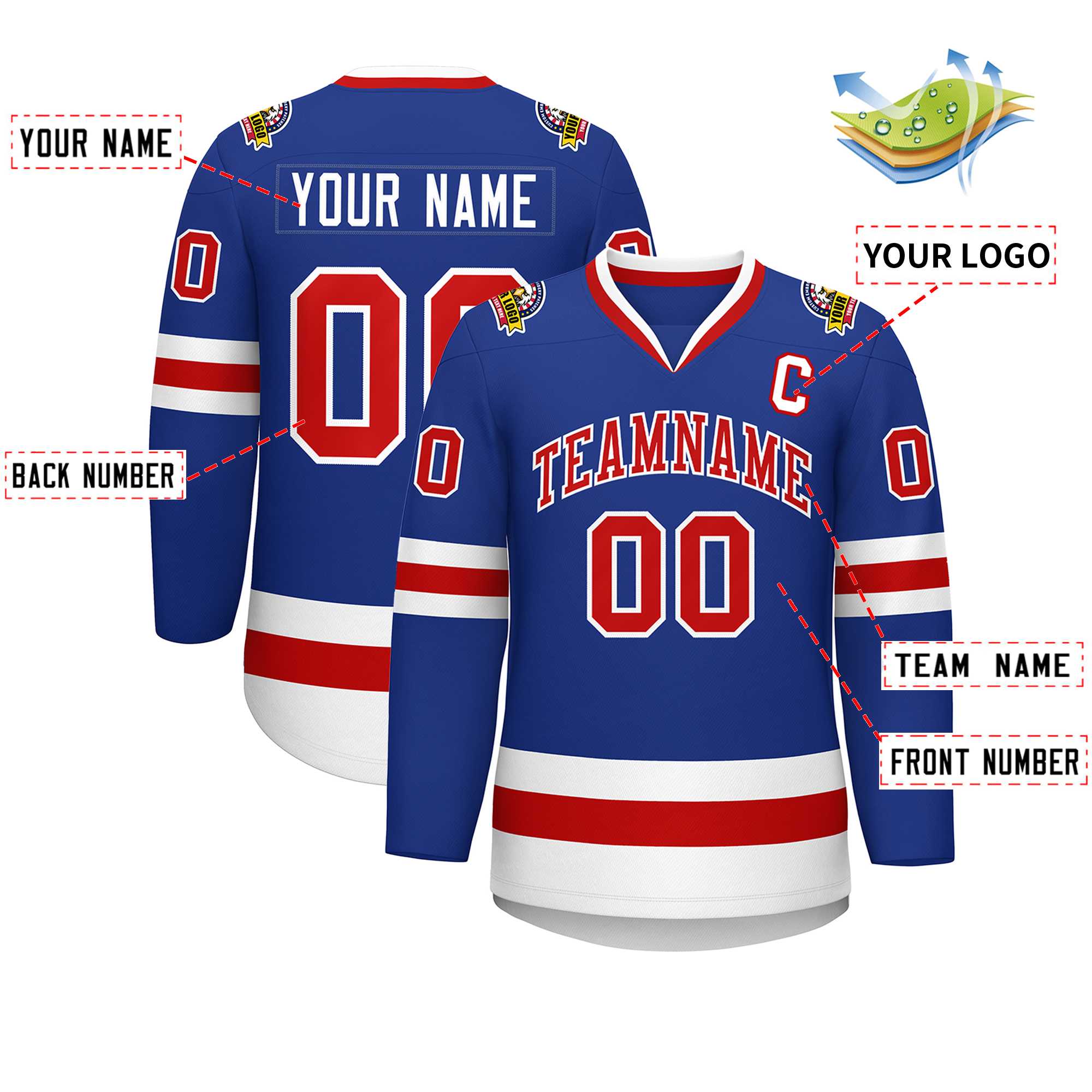 Custom Royal Red-White Classic Style Hockey Jersey | KXKSHOP