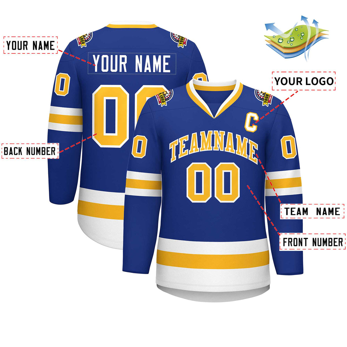 Custom Royal Gold-White Classic Style Hockey Jersey | KXKSHOP