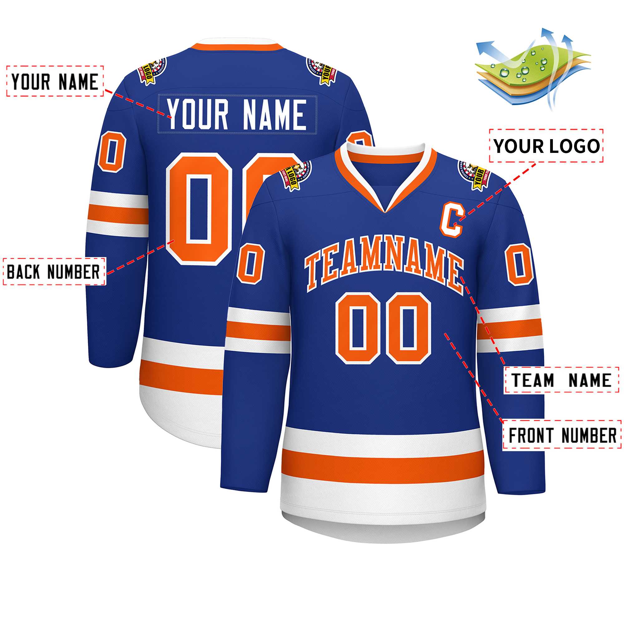 Custom Royal Orange-White Classic Style Hockey Jersey | KXKSHOP