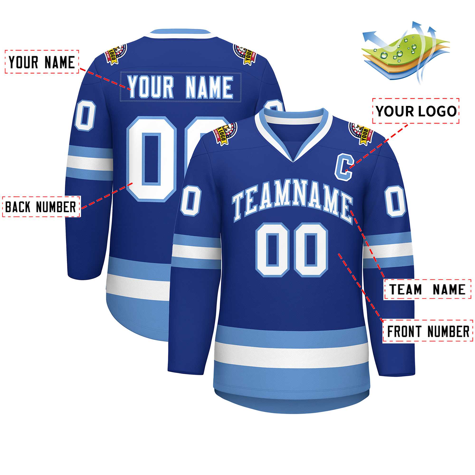 Custom Royal White-Light Blue Classic Style Hockey Jersey | KXKSHOP