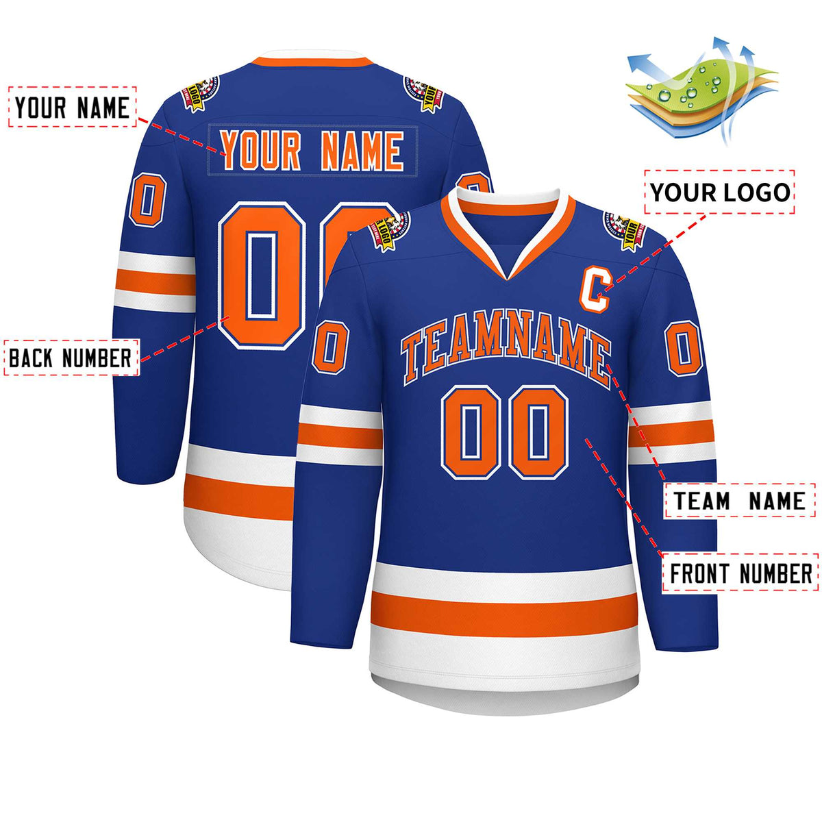 Custom Royal Orange Royal-White Classic Style Hockey Jersey | KXKSHOP