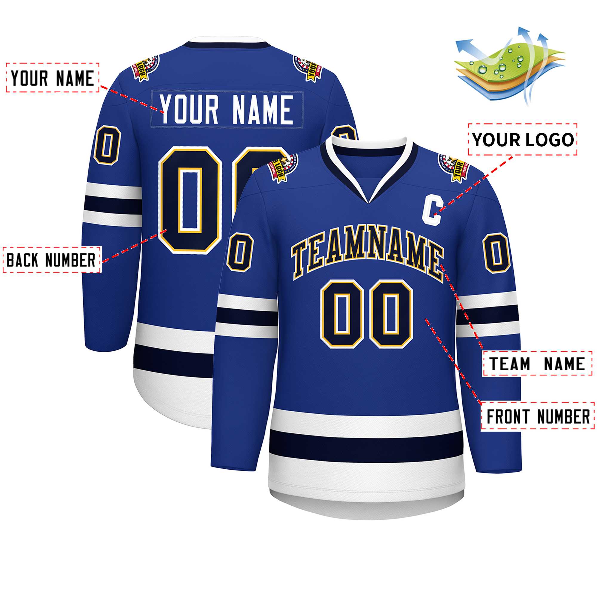 Custom Royal Navy Gold-White Classic Style Hockey Jersey | KXKSHOP