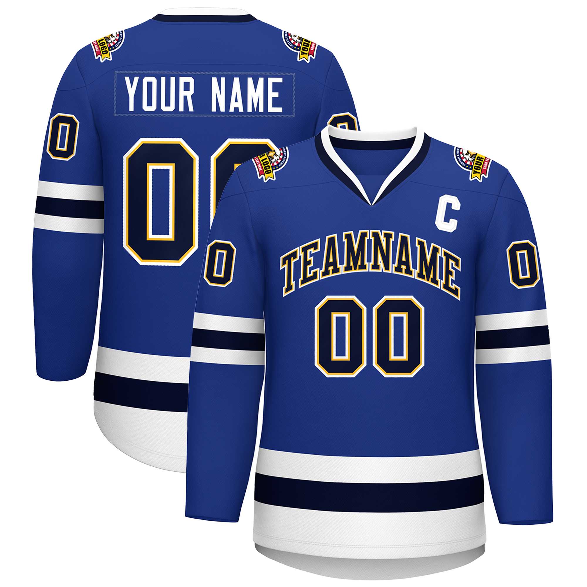Custom Royal Navy Gold-White Classic Style Hockey Jersey | KXKSHOP