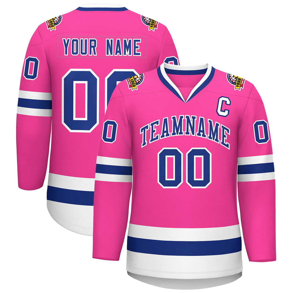 Custom Pink Royal-White Classic Style Hockey Jersey | KXKSHOP