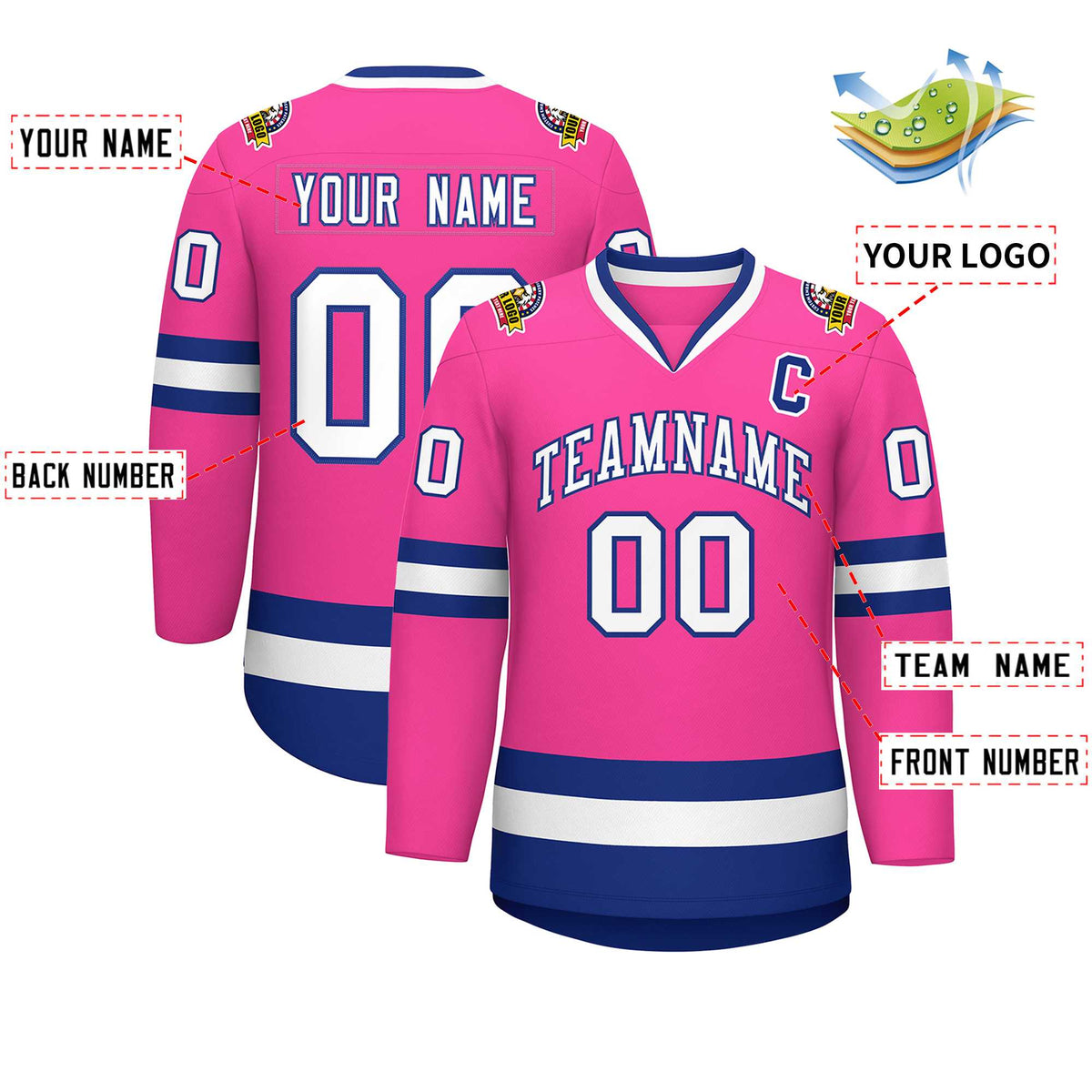 Custom Pink White-Royal Classic Style Hockey Jersey | KXKSHOP