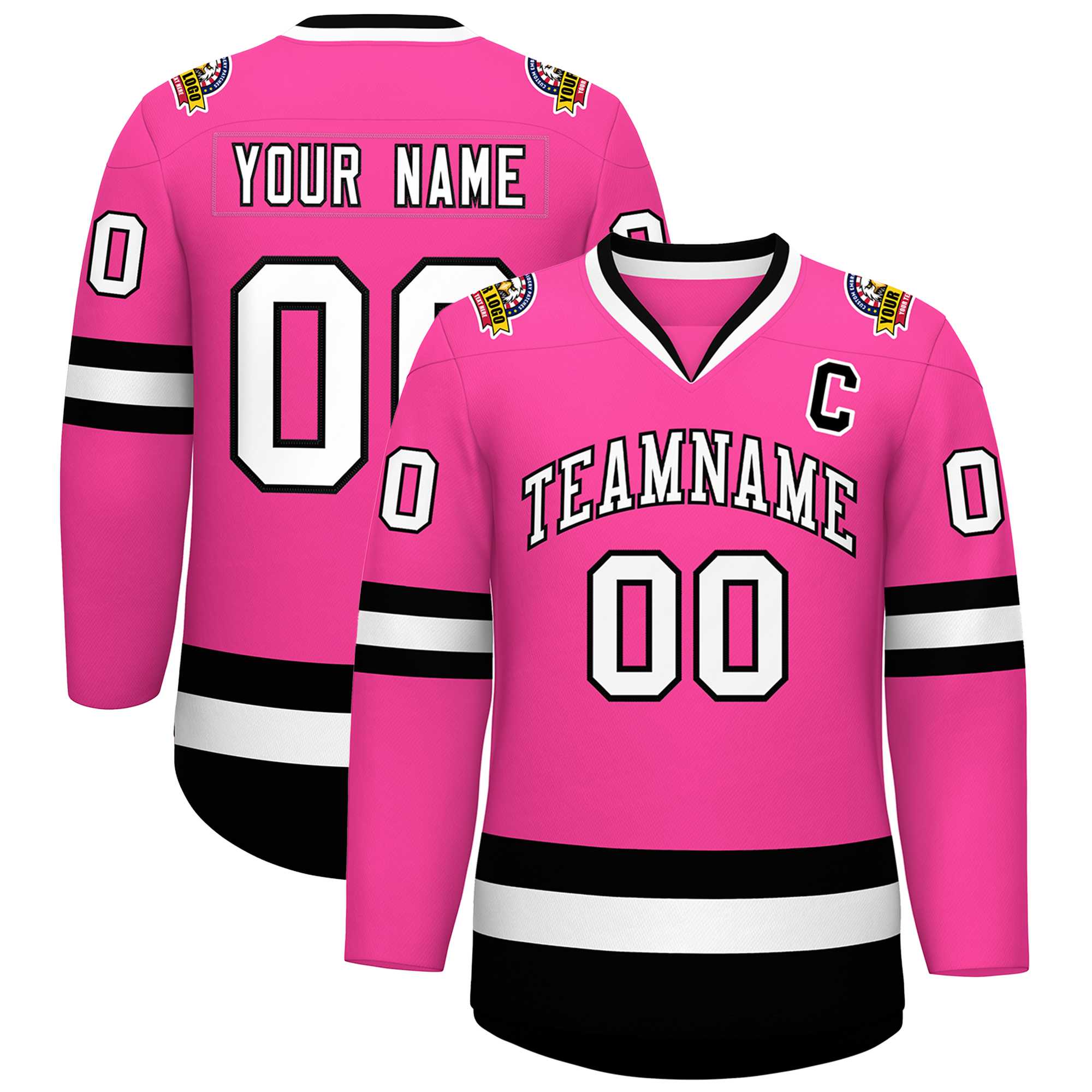 Custom Pink White-Black Classic Style Hockey Jersey | KXKSHOP