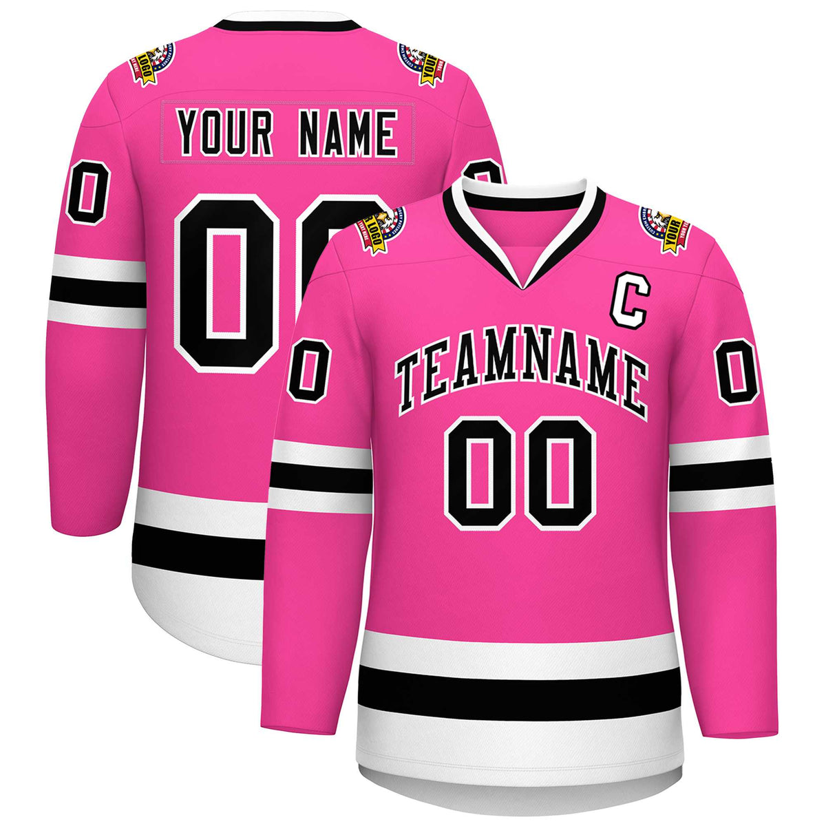 Custom Pink Black-White Classic Style Hockey Jersey | KXKSHOP
