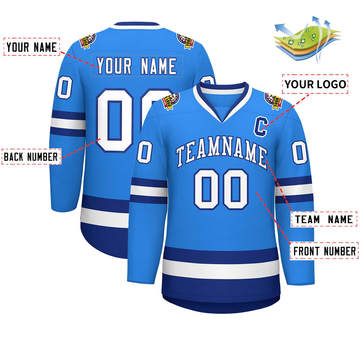 Custom Powder Blue White-Royal Classic Style Hockey Jersey | KXKSHOP
