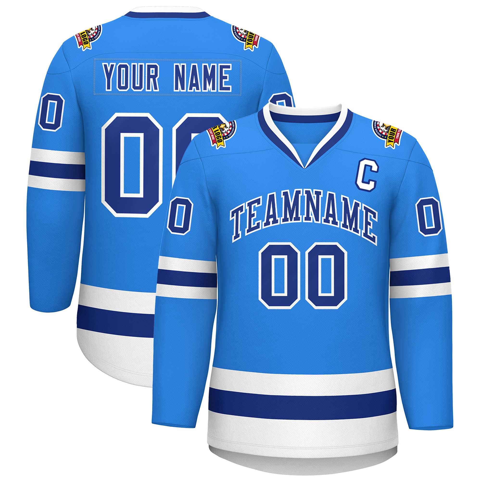 Custom Powder Blue Royal-White Classic Style Hockey Jersey | KXKSHOP