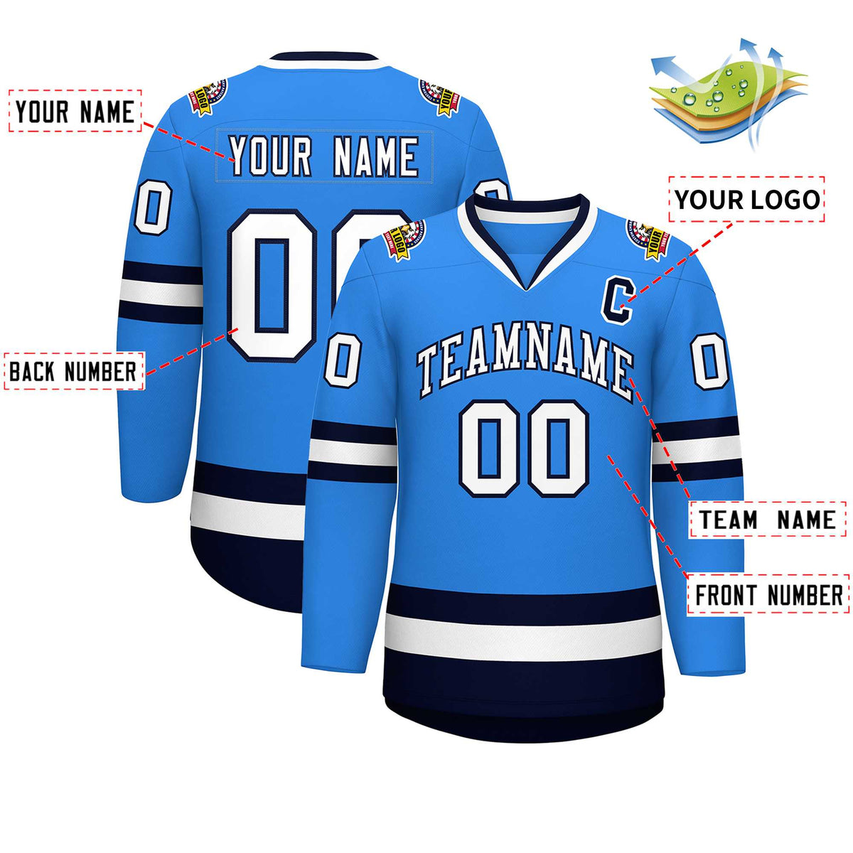Custom Powder Blue White-Navy Classic Style Hockey Jersey | KXKSHOP