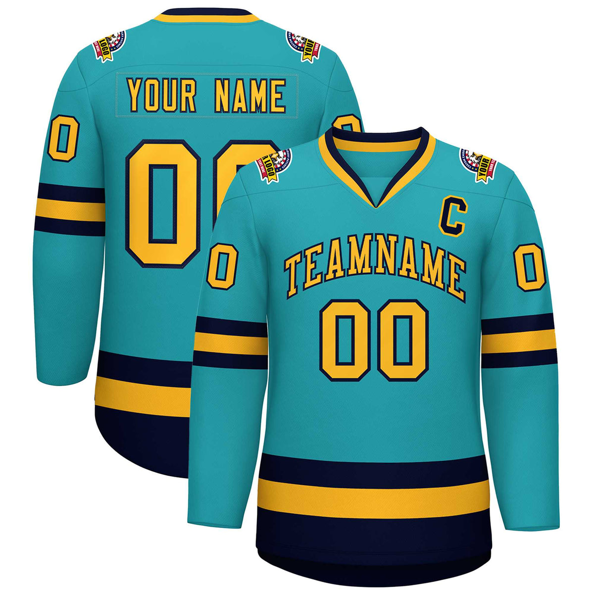 Custom Aqua Gold-Navy Classic Style Hockey Jersey | KXKSHOP