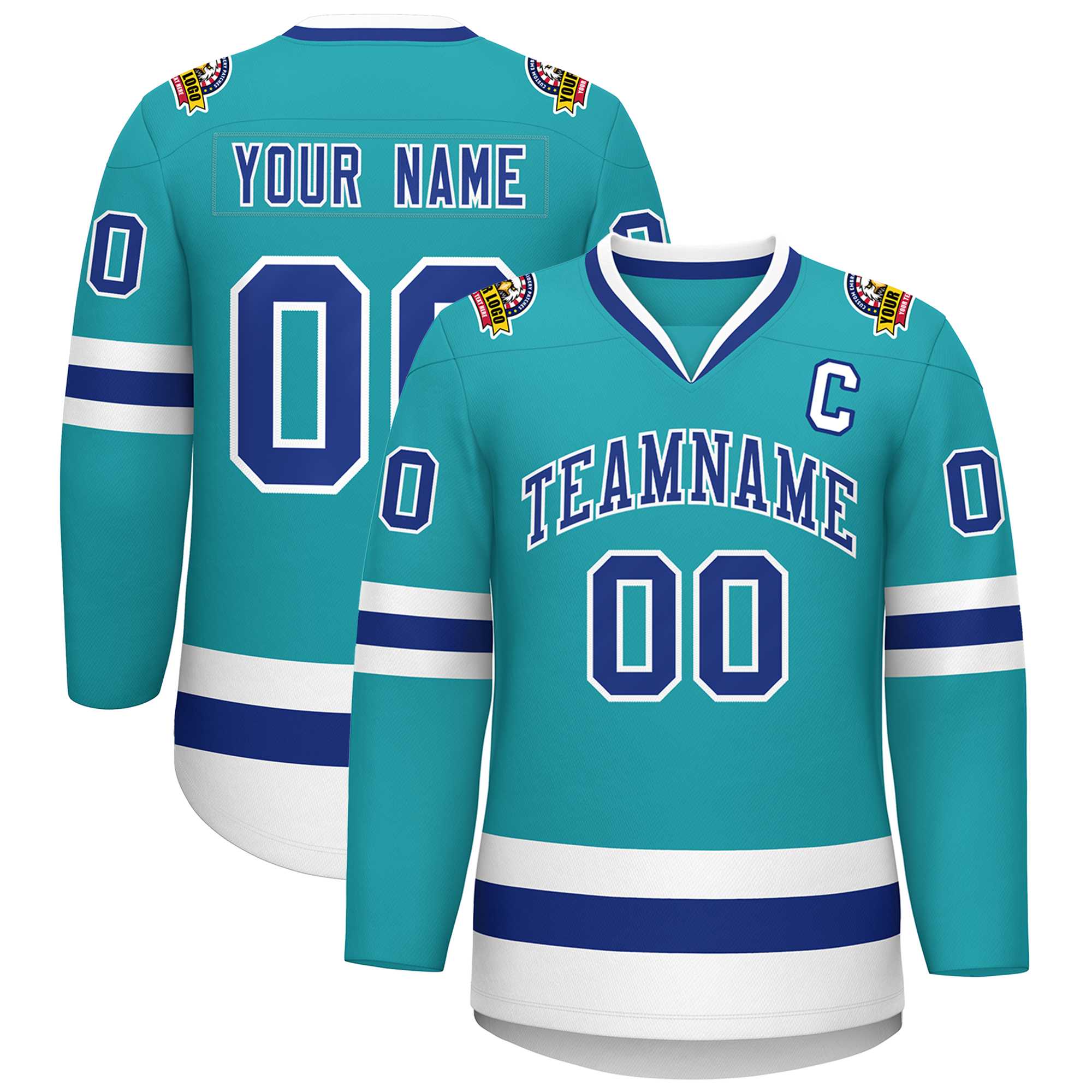 Custom Aqua Royal-White Classic Style Hockey Jersey | KXKSHOP