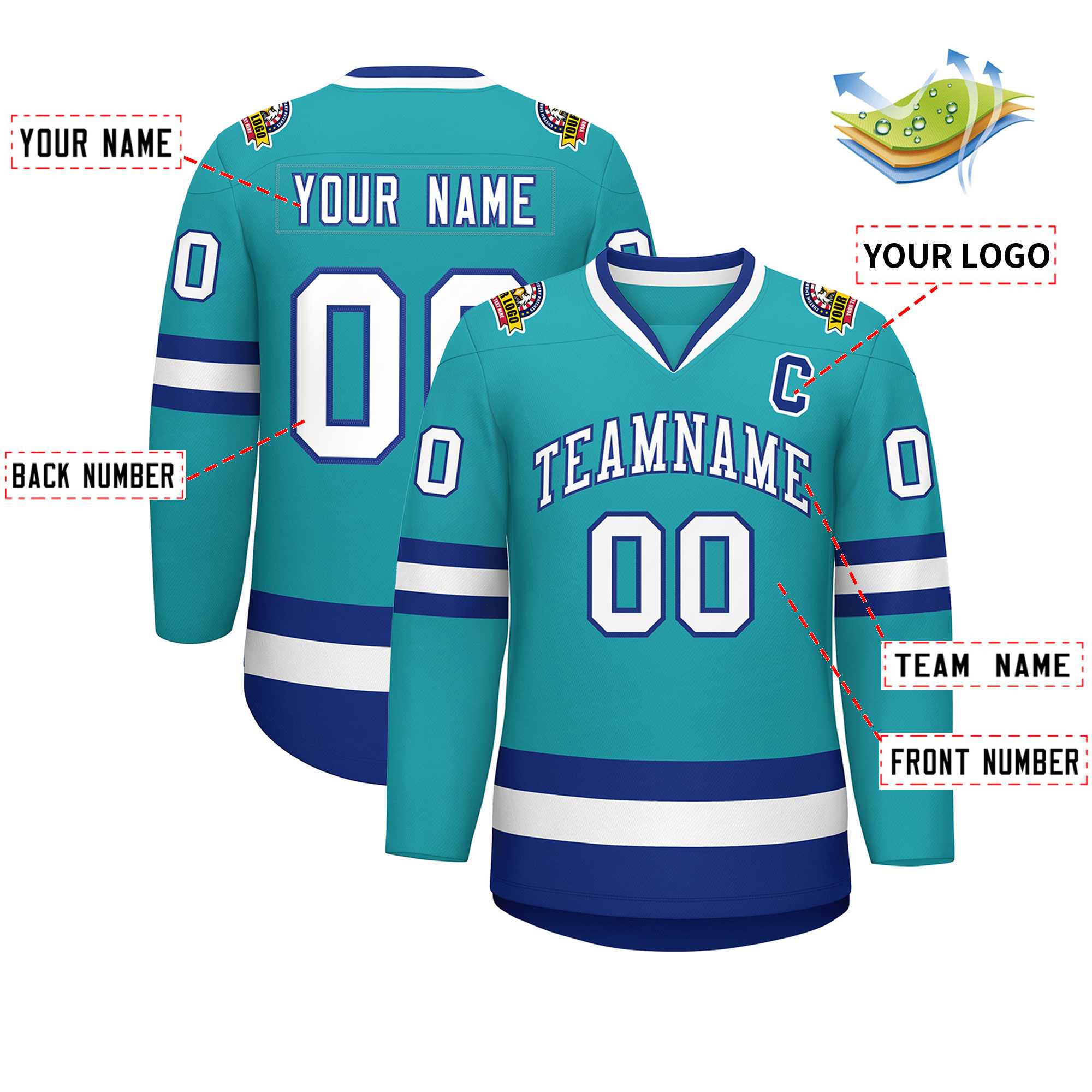 Custom Aqua White-Royal Classic Style Hockey Jersey | KXKSHOP